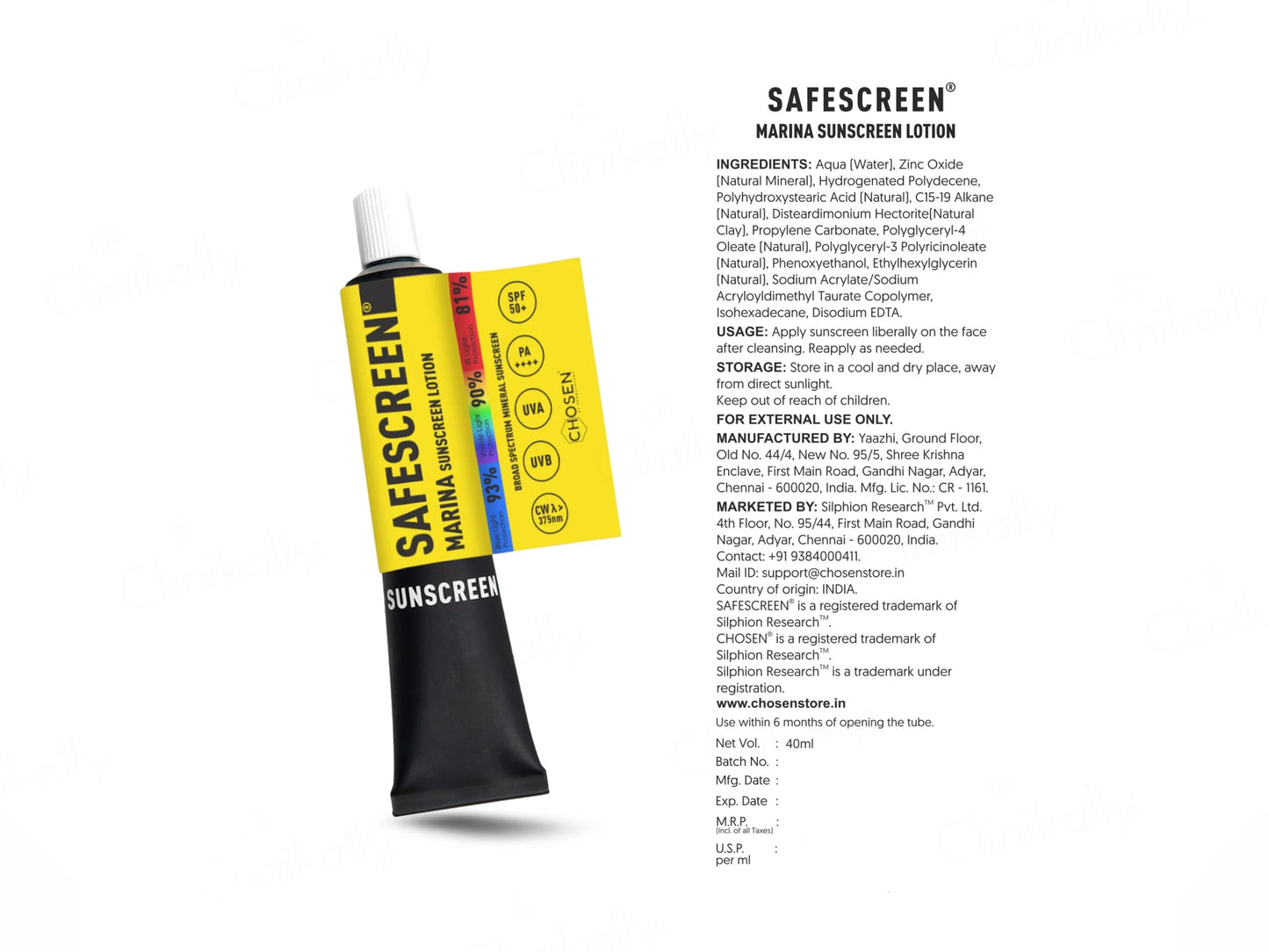Chosen Safescreen Marina Mineral Sunscreen Lotion SPF 50 PA