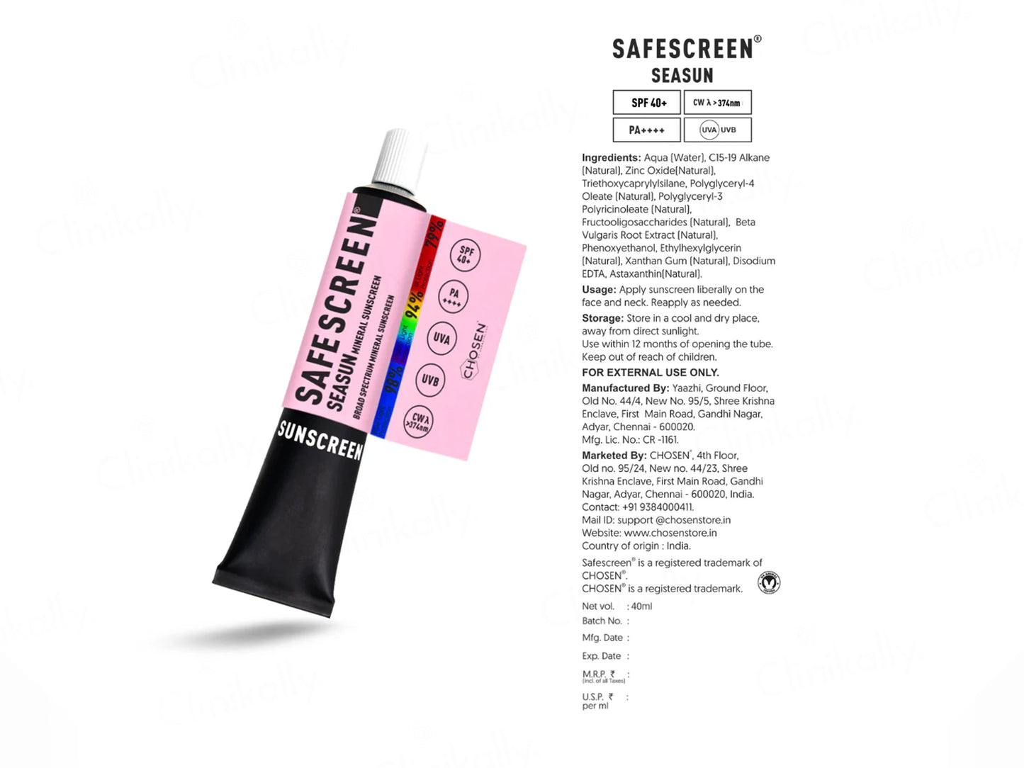 Chosen Safescreen Seasun Mineral Sunscreen SPF 40 PA