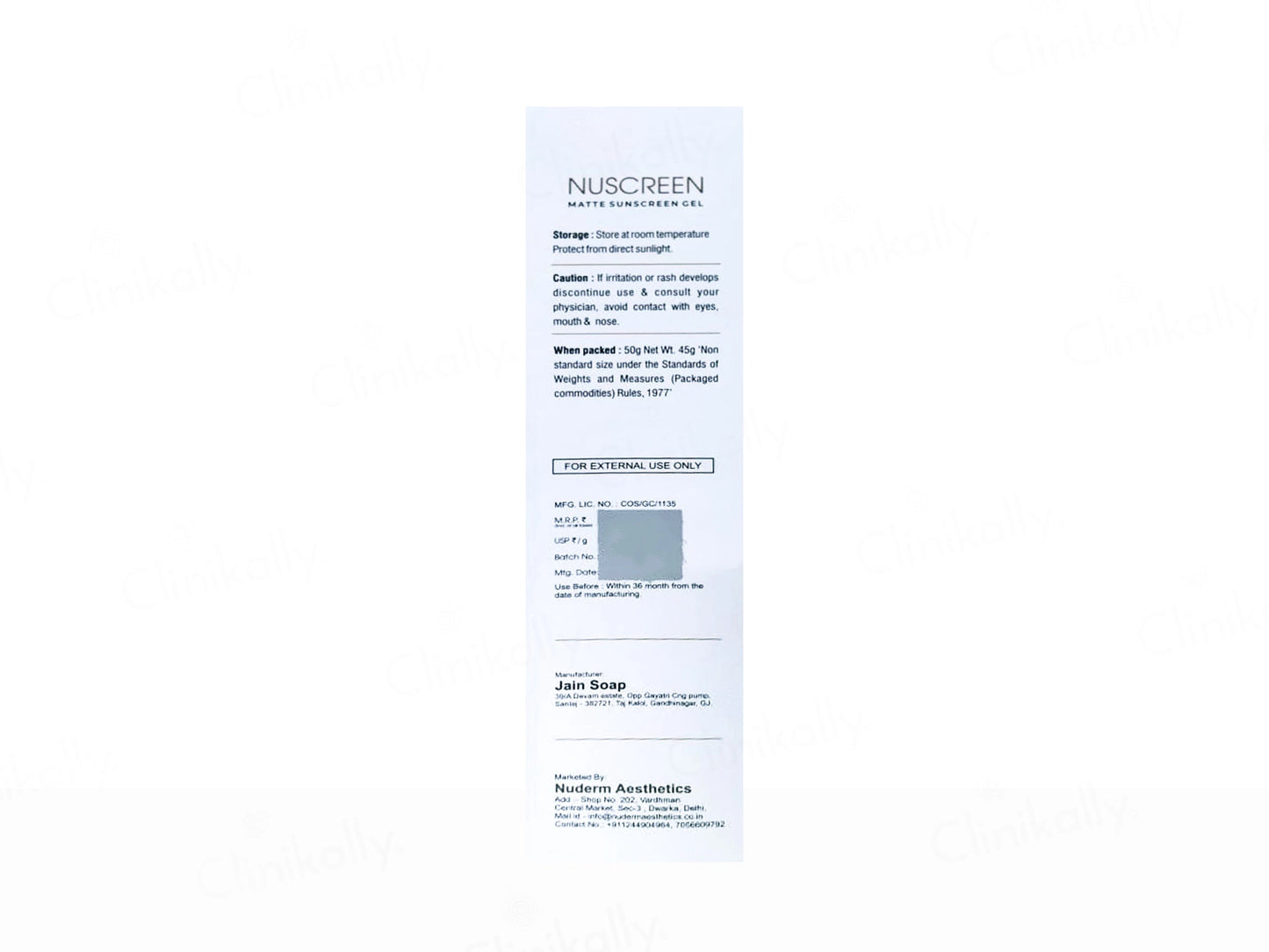 Nuscreen Matte Sunscreen Gel SPF 50 PA