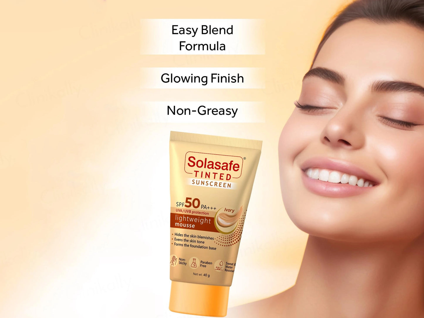 Solasafe Tinted Lightweight Mousse Sunscreen SPF 50 PA Ivory