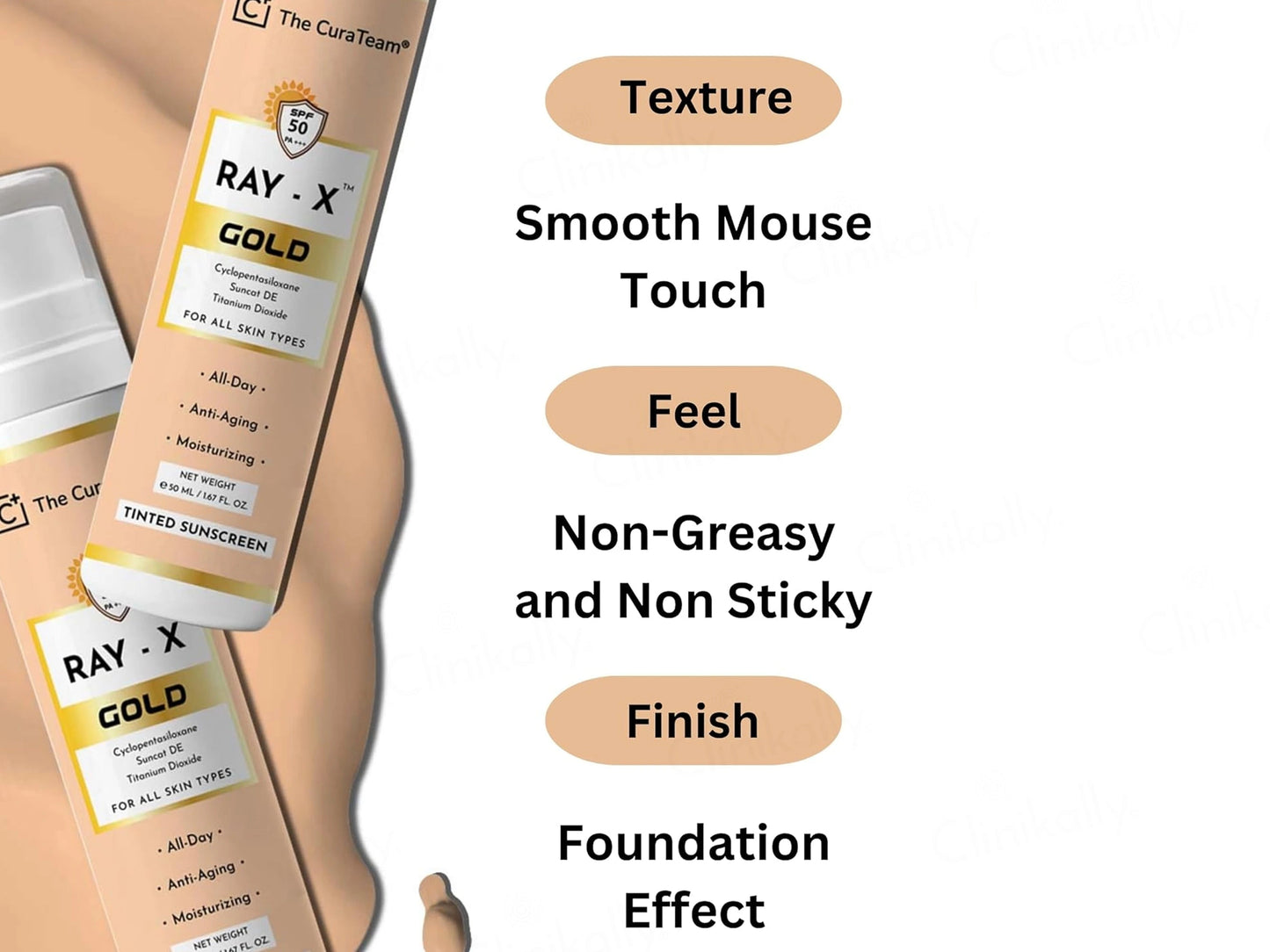 The CuraTeam Ray-X Gold Tinted Sunscreen Gel SPF 50 PA