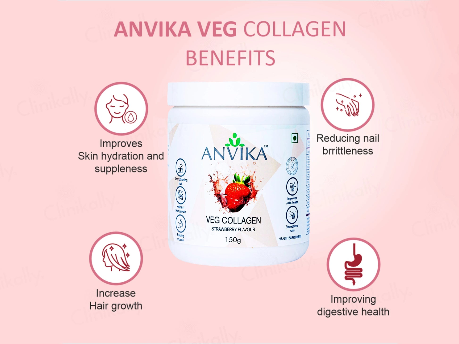 Anvika Veg Collagen Health Supplement Powder - Strawberry Flavour