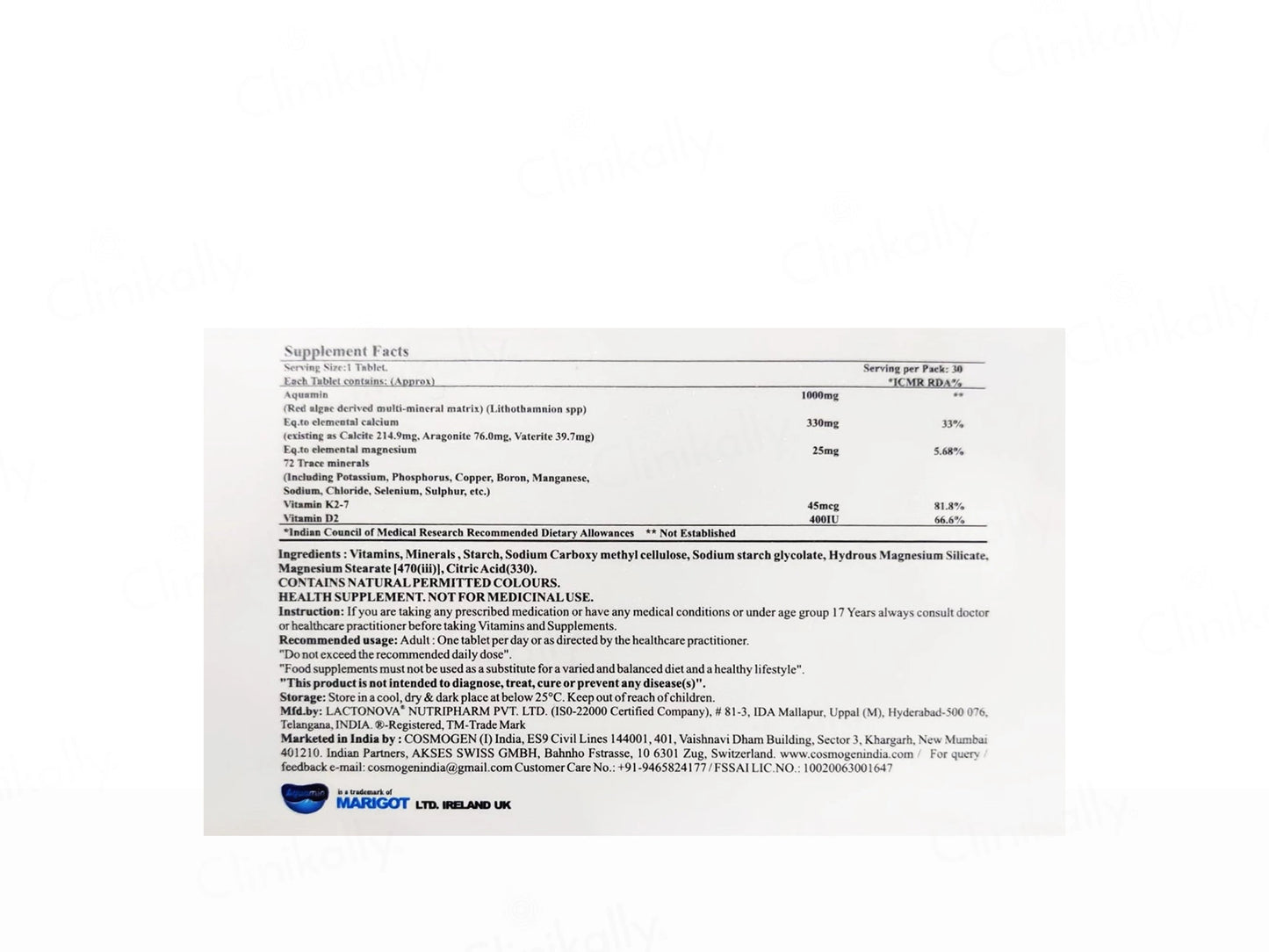 Aquared Aquamin, Vitamin K2-7 and  Vitamin D2 Tablet