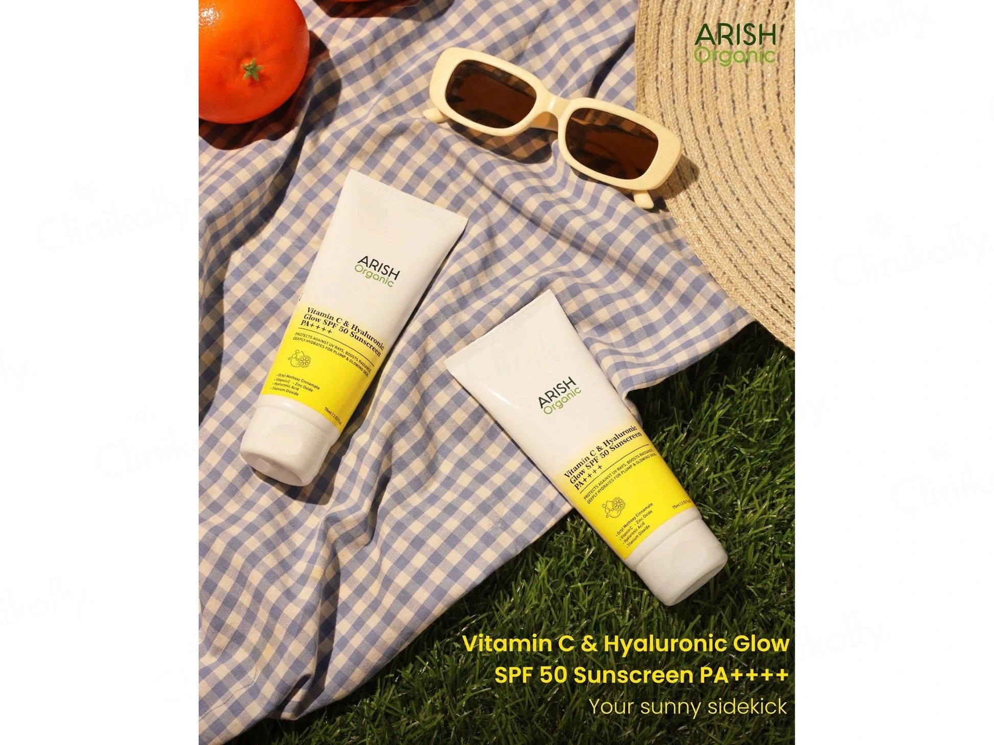 Arish Organic Vitamin C and  Hyaluronic Acid Glow Sunscreen SPF 50 PA