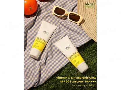 Arish Organic Vitamin C and  Hyaluronic Acid Glow Sunscreen SPF 50 PA