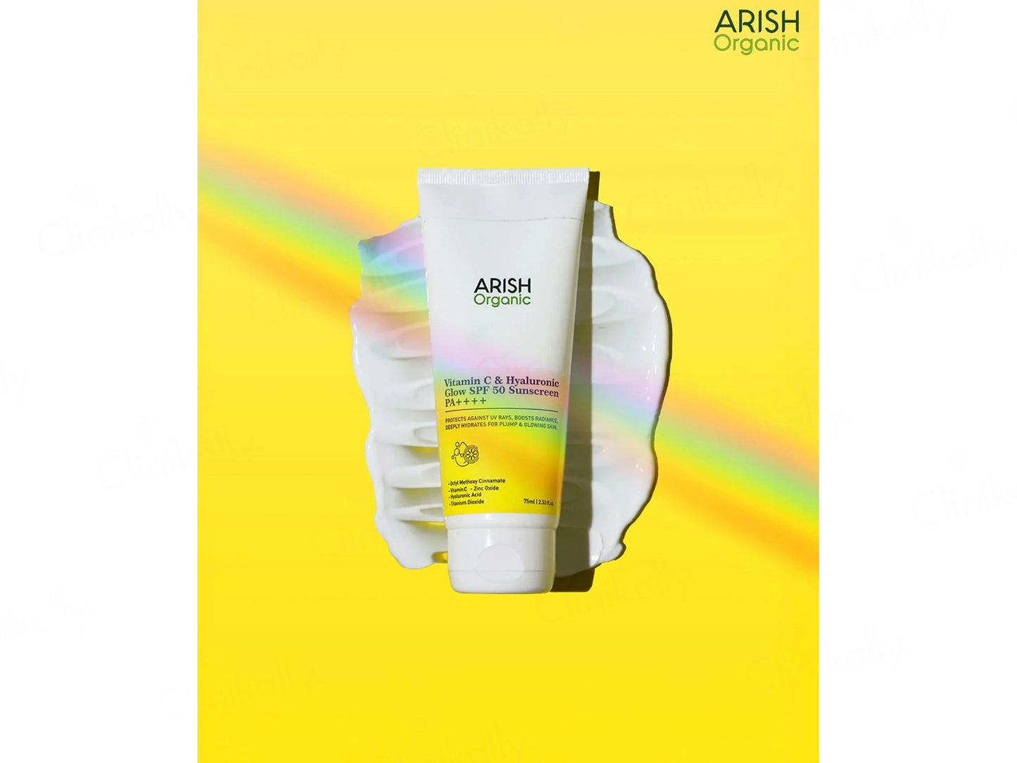 Arish Organic Vitamin C and  Hyaluronic Acid Glow Sunscreen SPF 50 PA