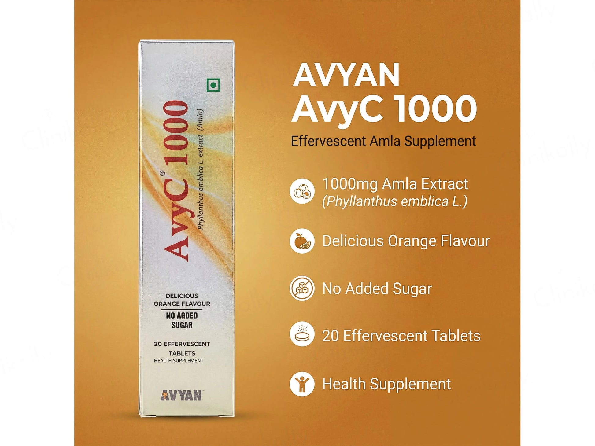 AvyC 1000 Vitamin C Effervescent Tablet - Delicious Orange Flavour