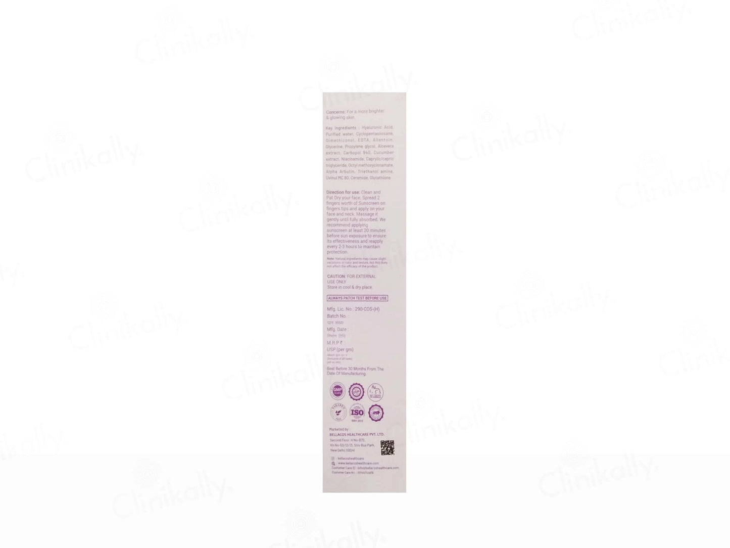 Bellacos Healthcare Bellarays Glutathione Sunscreen SPF 50 PA
