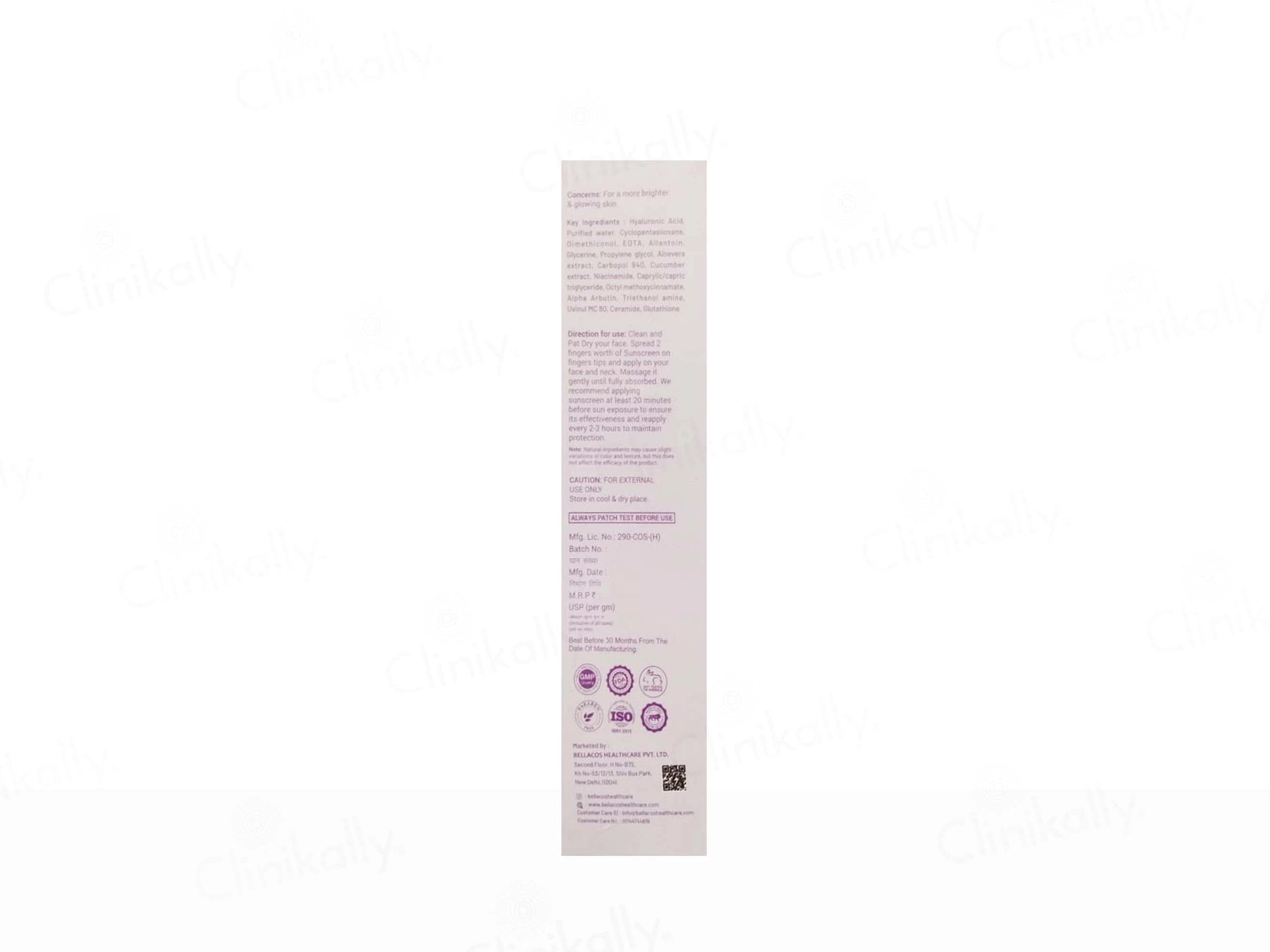 Bellacos Healthcare Bellarays Glutathione Sunscreen SPF 50 PA