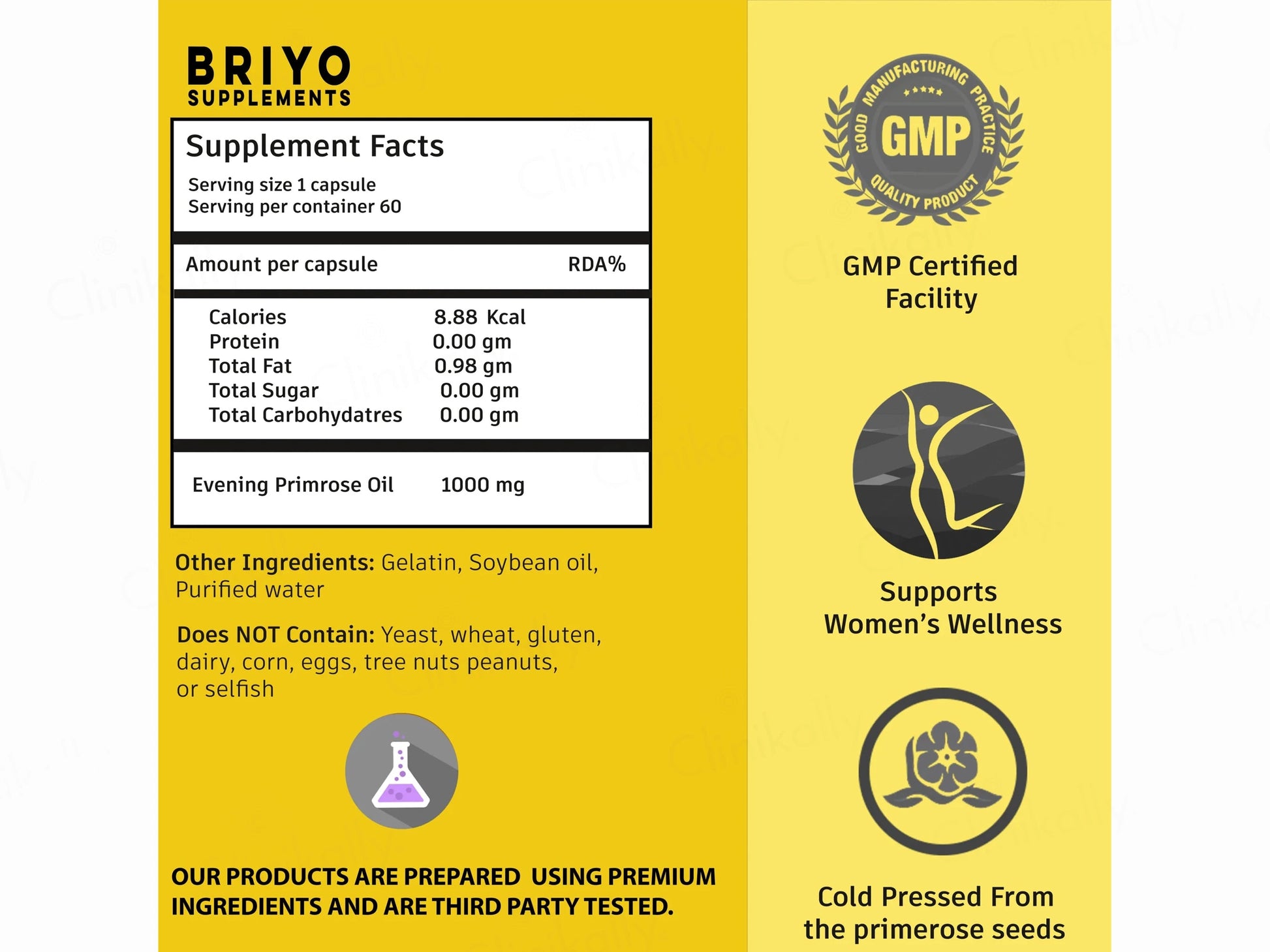 Briyo Evening Primrose Oil 1000 mg Dietary Supplement Capsule