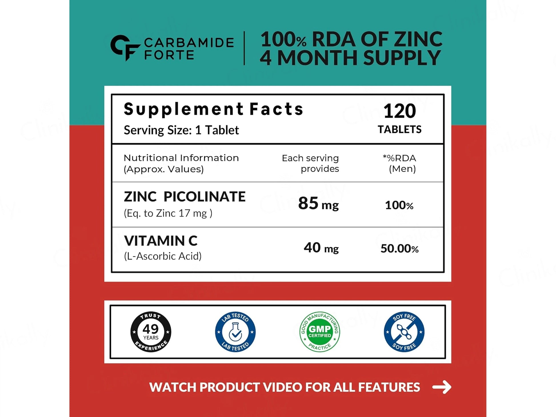 Carbamide Forte Zinc Picolinate 85mg  Vitamin C Tablet