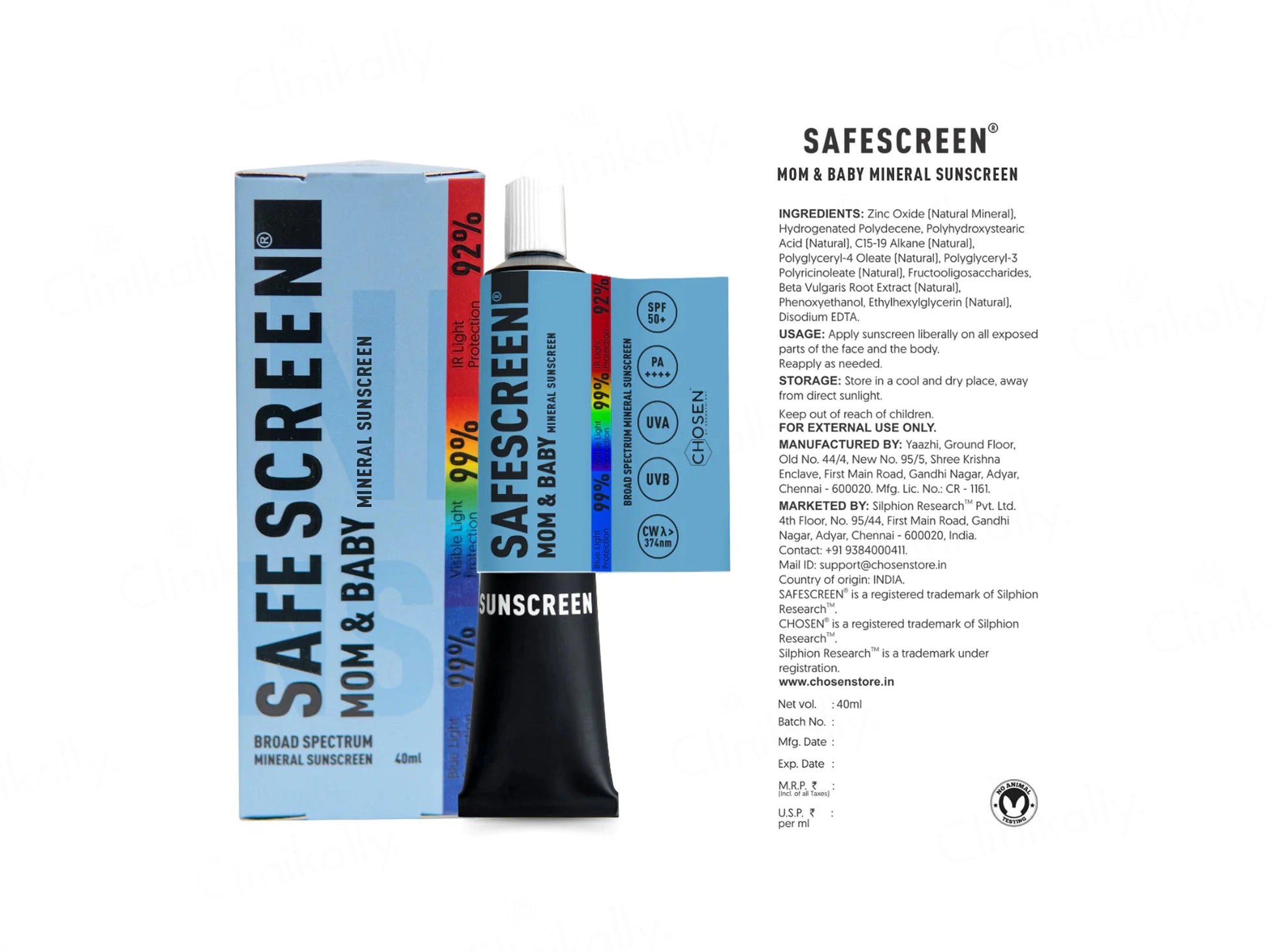 Chosen Safescreen Mom and  Baby Mineral Sunscreen SPF 50 PA