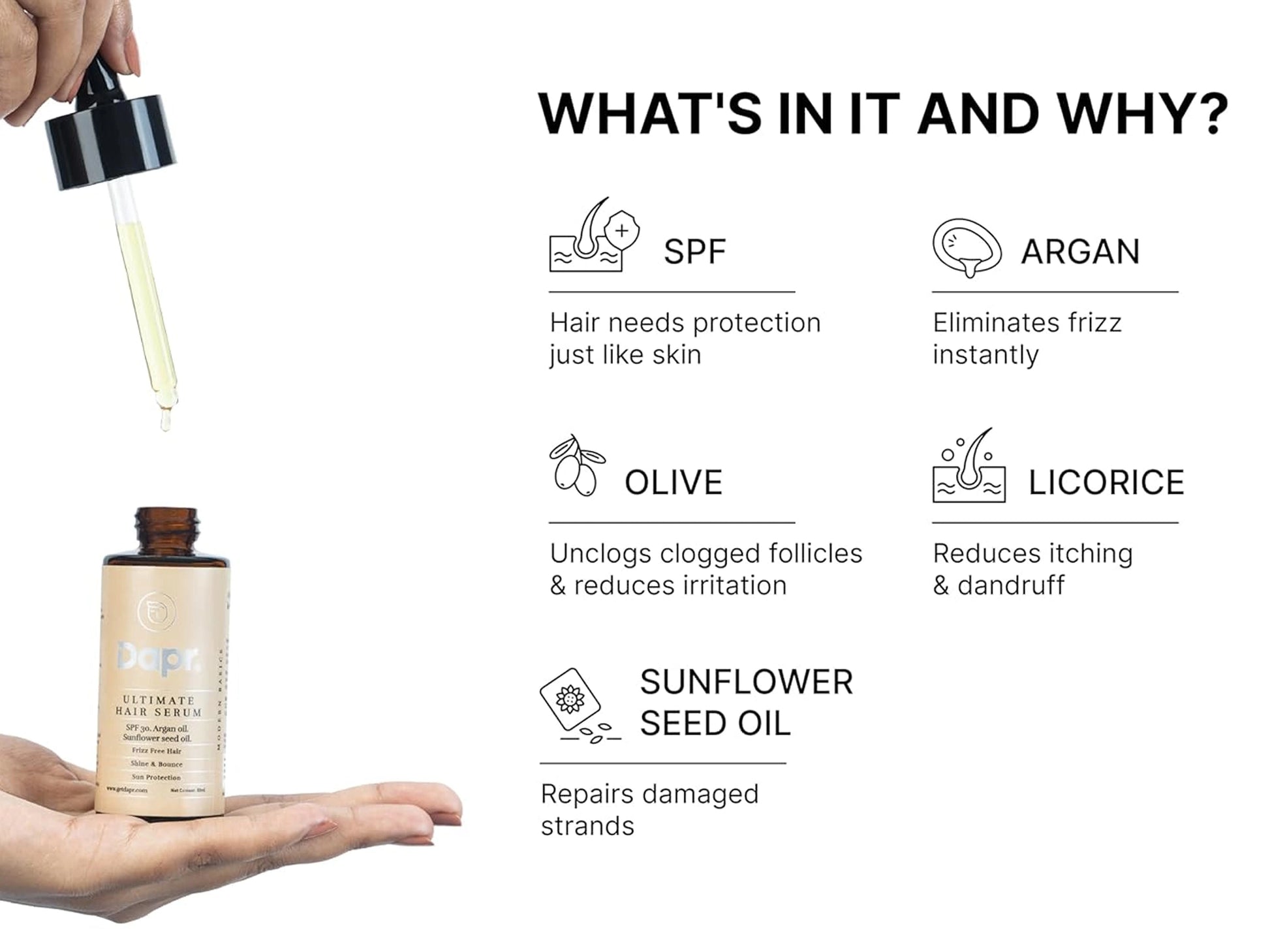 Dapr. Argan Oil and  Sunflower Seed Oil Ultimate Hair Serum SPF 30