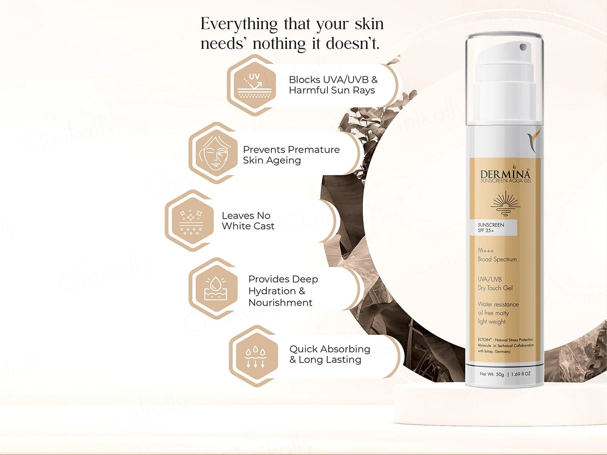 Dermina Aqua Dry Touch Gel Sunscreen SPF 35 PA