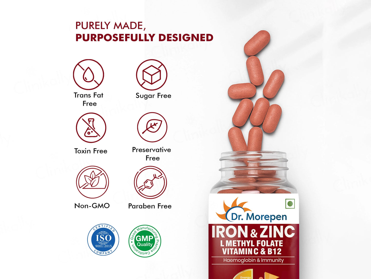 Dr. Morepen Iron and  Zinc, L-Methyl Folate, Vitamin C and  B12 Tablet