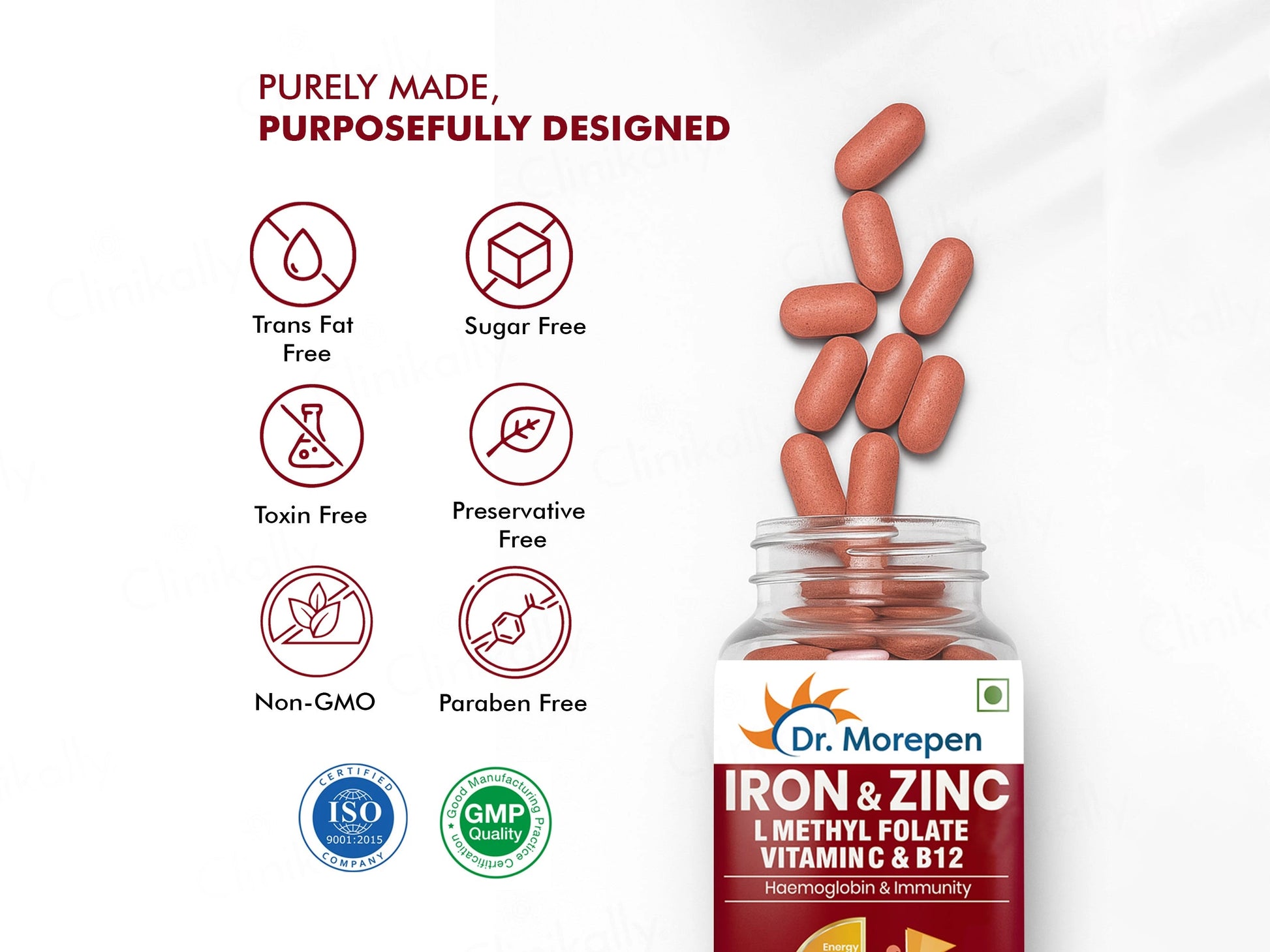 Dr. Morepen Iron and  Zinc, L-Methyl Folate, Vitamin C and  B12 Tablet