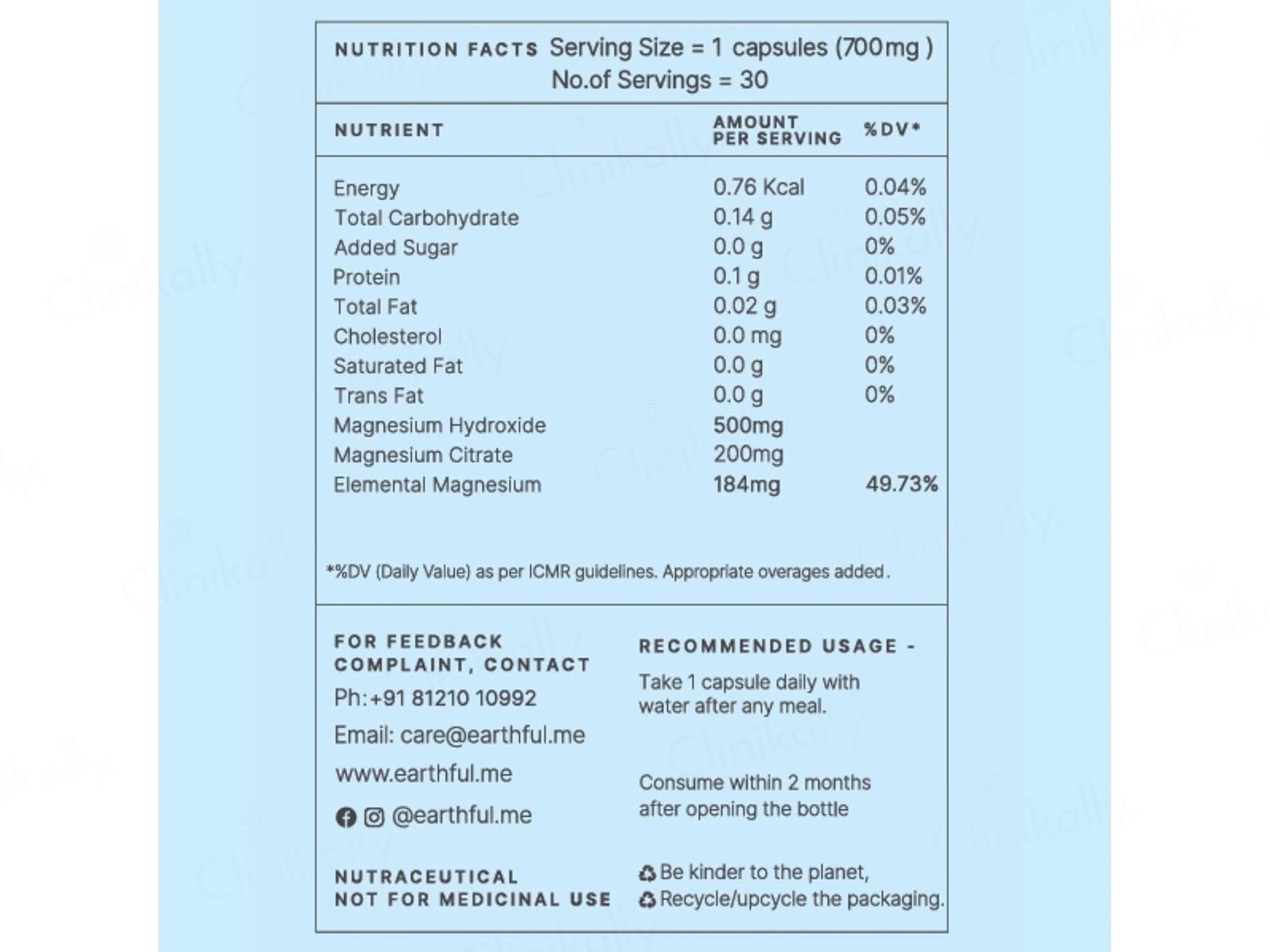 Earthful Marine Magnesium Nutraceutical Veg Capsule