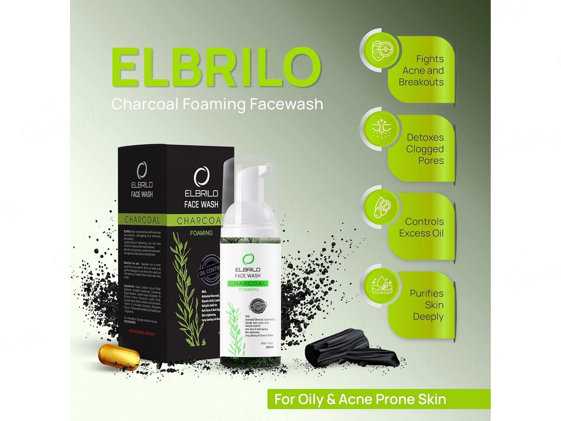 Elbrilo Activated Charcoal Oil Control Foaming Face Wash