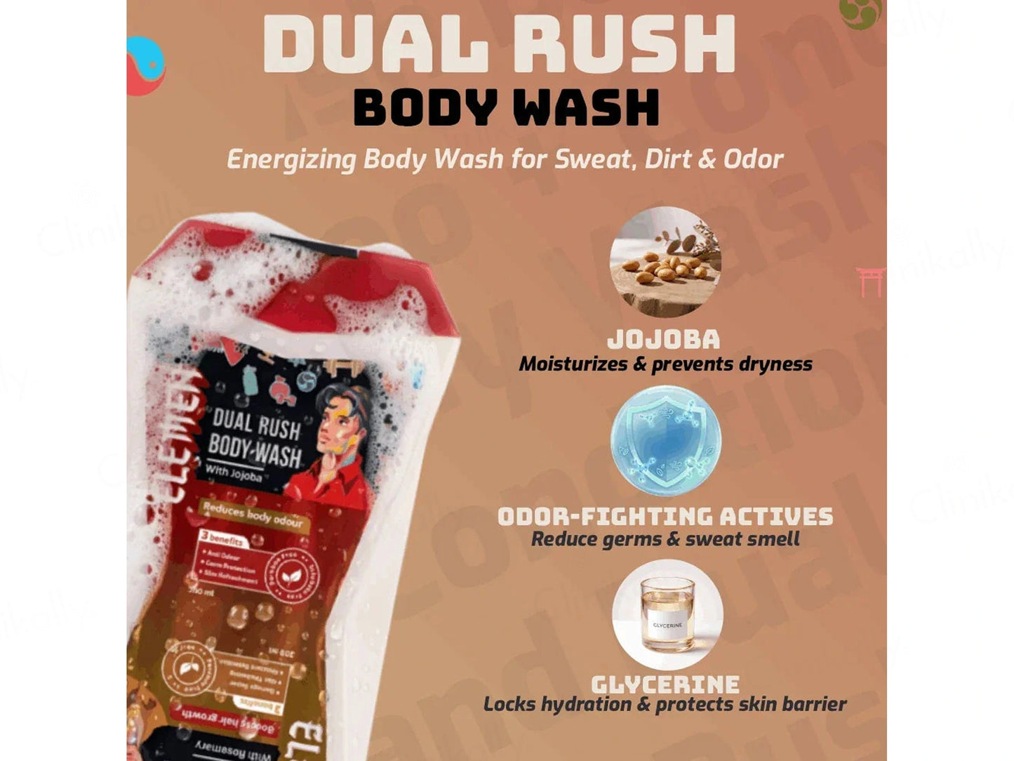 Elemen Dual Rush Body Wash 300 ml and  Shampoo  Conditioner 200 ml