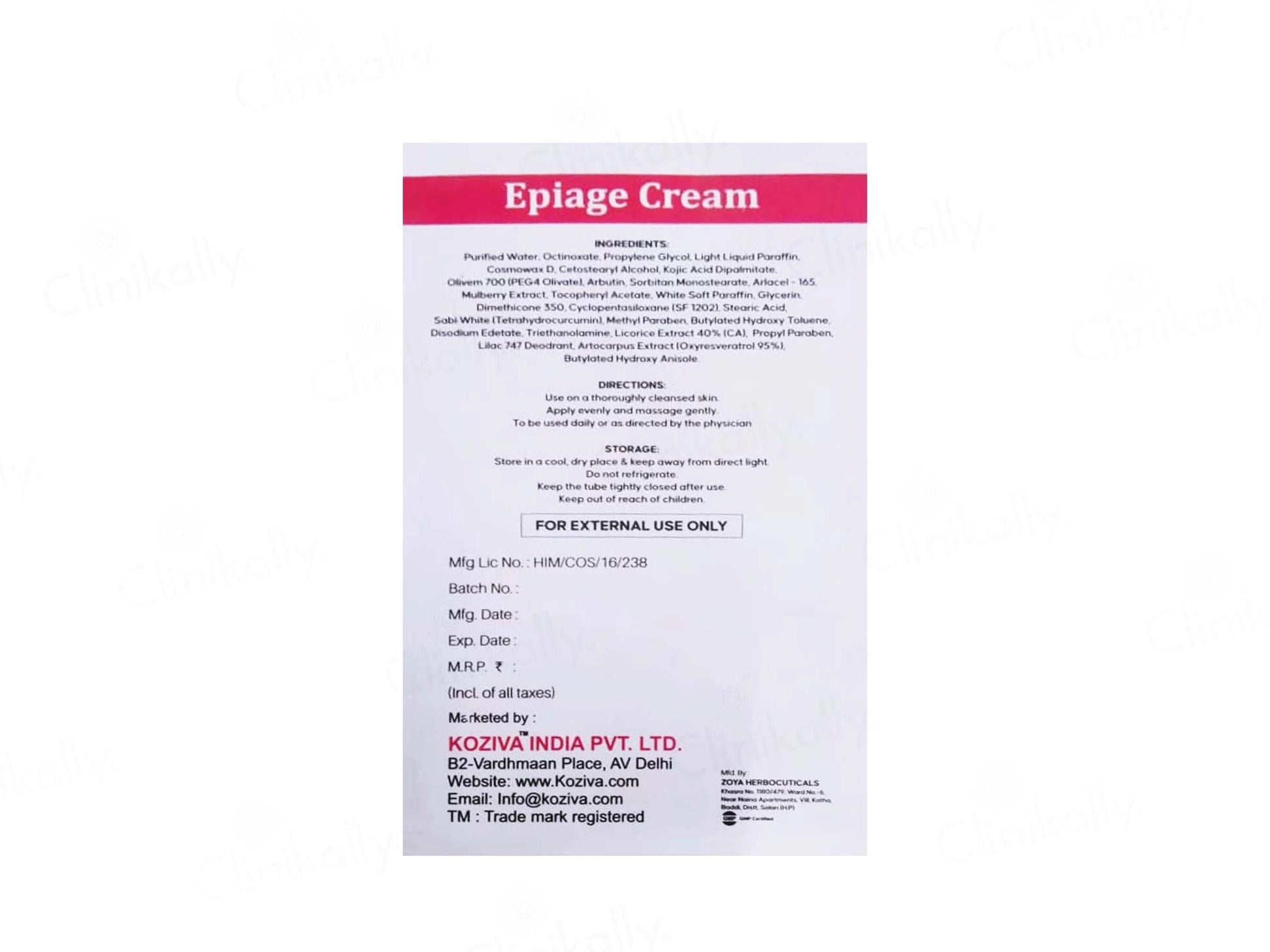 Epiage Depigmenting and  Skin Lightening Cream