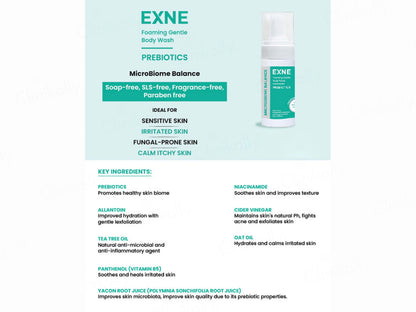 Exne Prebiotics Soothing and  Hydrating Foaming Gentle Body Wash