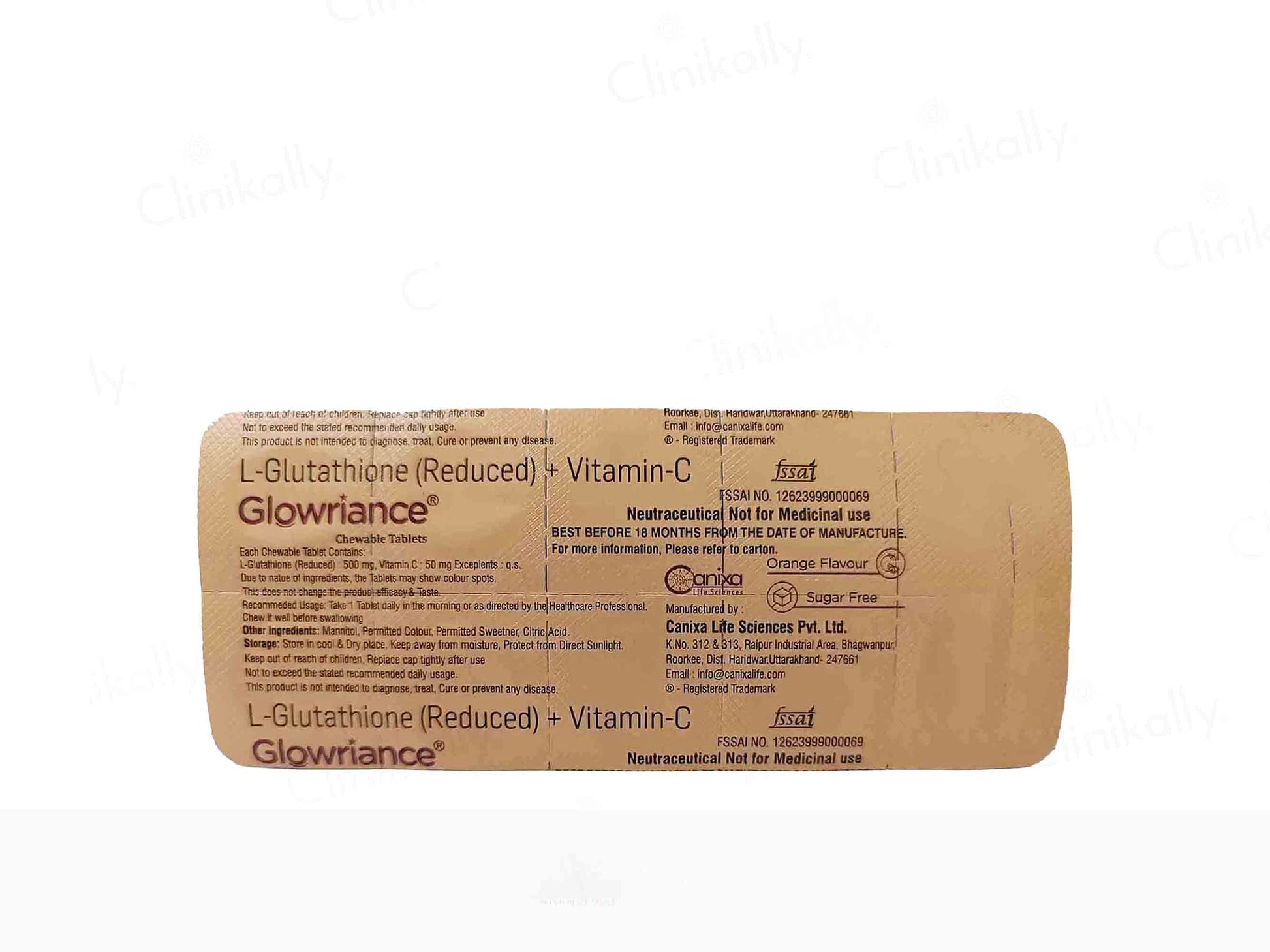 Glowriance Chewable Tablet Orange Flavour Sugar Free