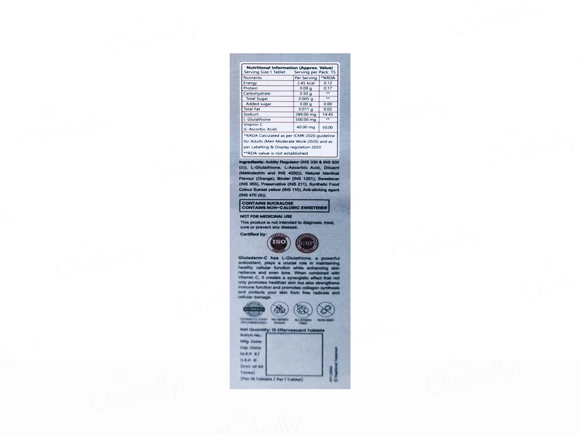 Glutaderm-C Effervescent Tablet - Orange Flavour