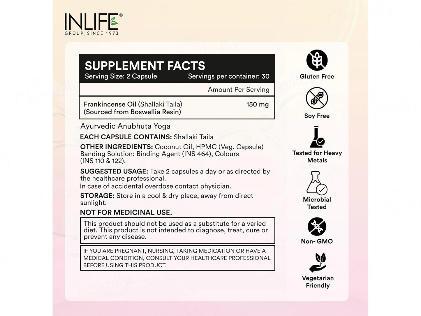 Inlife Natural Frankincense Oil 150mg Liquid Filled Veg Capsule