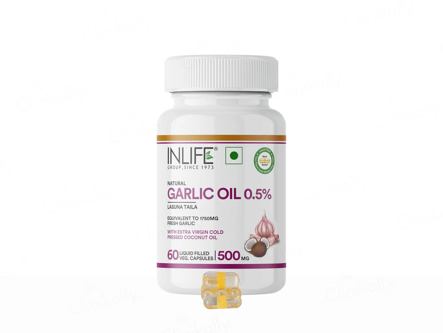 Inlife Natural Garlic Oil 0.5 Percent Liquid Filled Veg Capsule