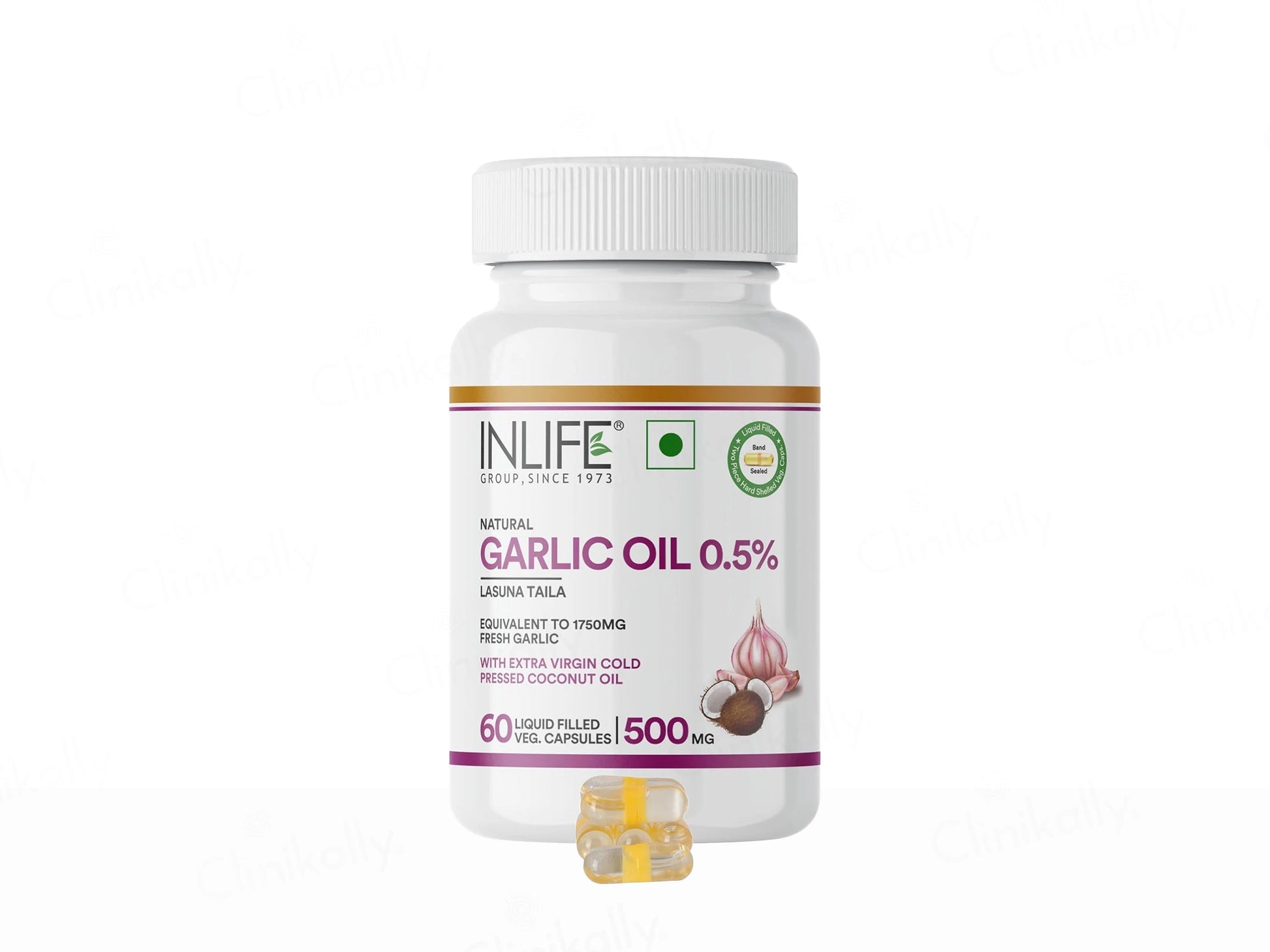 Inlife Natural Garlic Oil 0.5 Percent Liquid Filled Veg Capsule