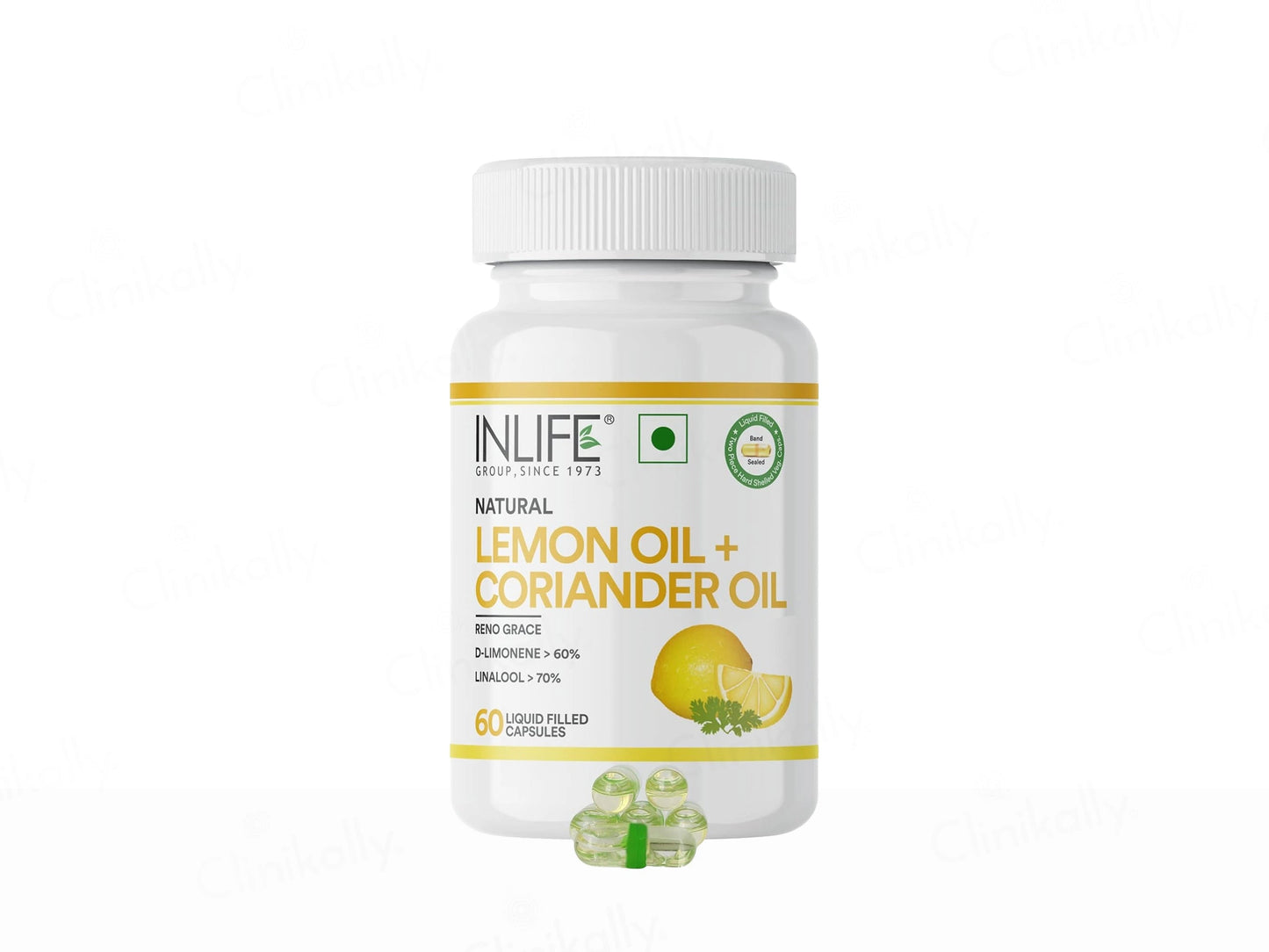 Inlife Natural Lemon Oil  Coriander Oil Liquid Filled Veg Capsule