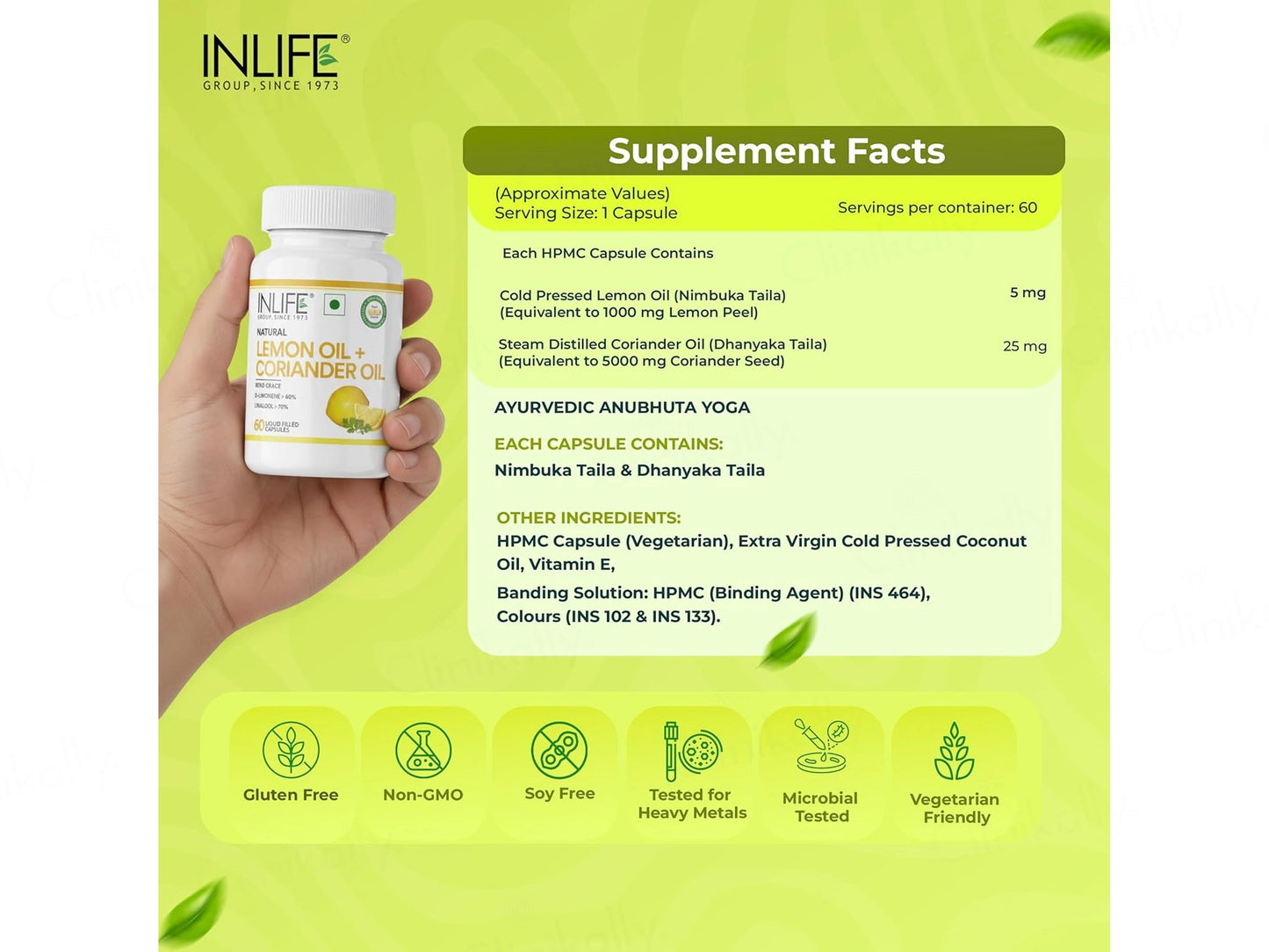 Inlife Natural Lemon Oil  Coriander Oil Liquid Filled Veg Capsule