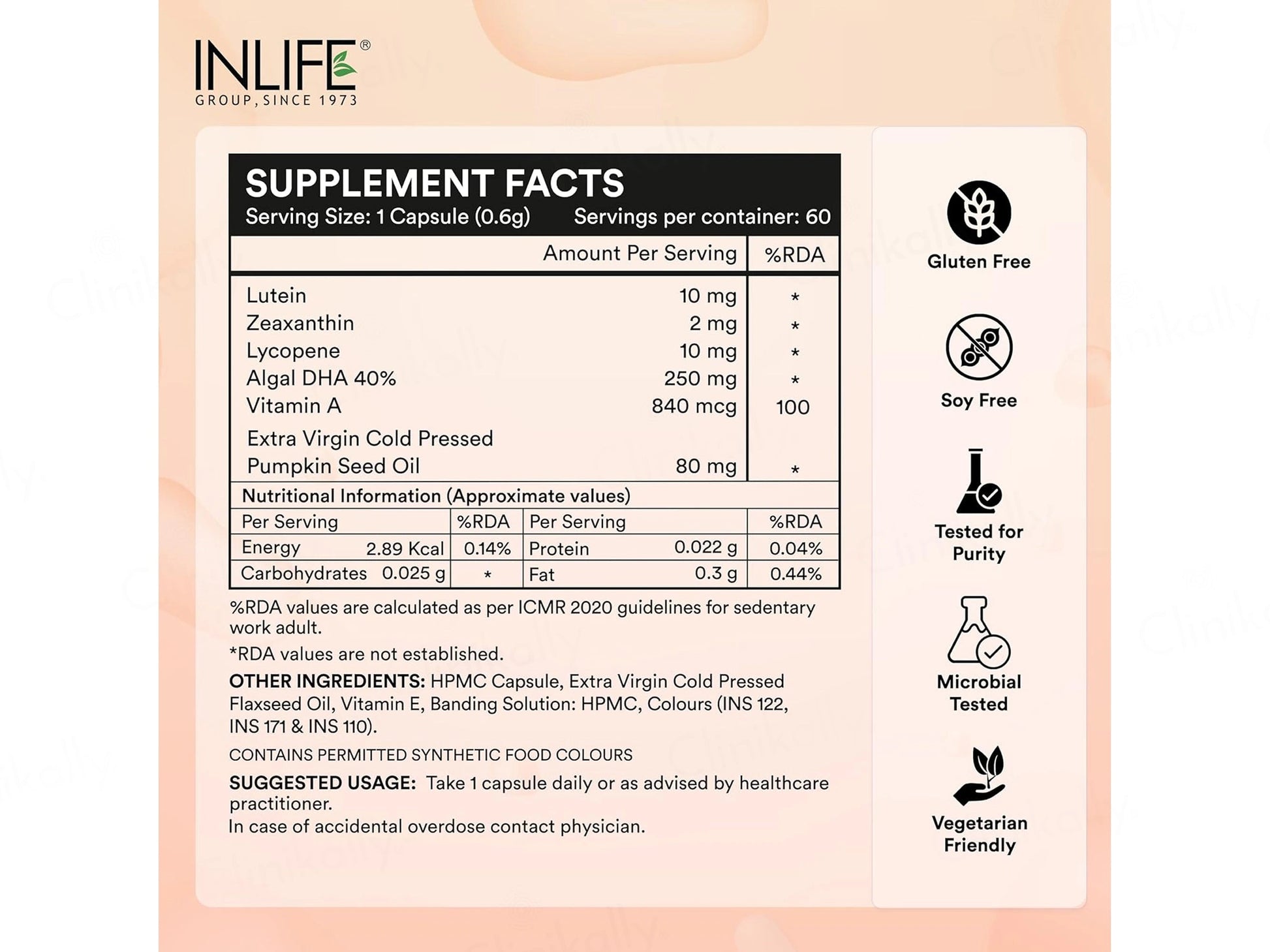 Inlife Natural Lutein Zeaxanthin Eye Health Liquid Filled Veg Capsule