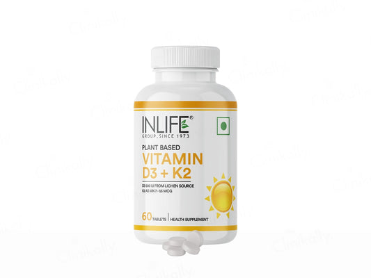 Inlife Plant Based Vitamin D3 600 I.U.  K2 Health Supplement Tablet