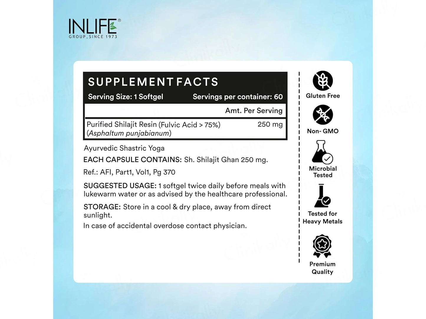 Inlife Pure Himalayan Shilajit 250mg Resin Softgel