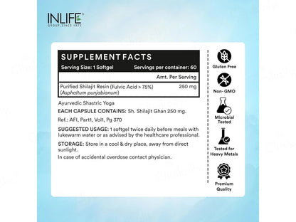 Inlife Pure Himalayan Shilajit 250mg Resin Softgel