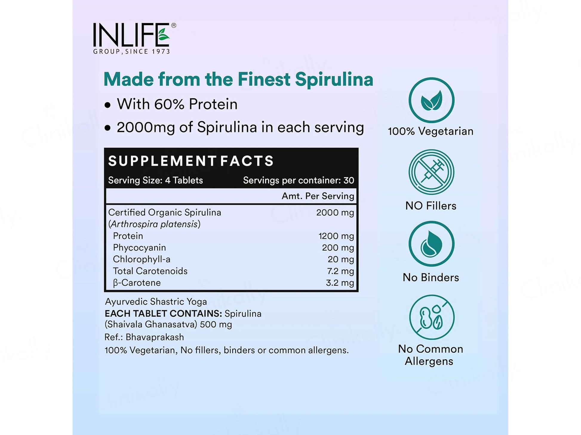 Inlife Spirulina Shaivala Ghanasatva 2000mg Supplement Tablet