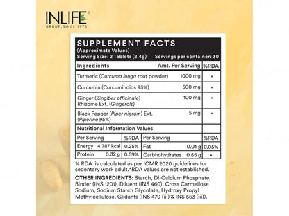 Inlife Turmeric Curcumin 1605mg Nutraceutical Tablet