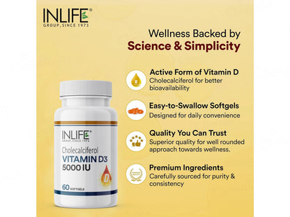 Inlife Vitamin D3 5000 I.U. Cholecalciferol Softgel Capsule