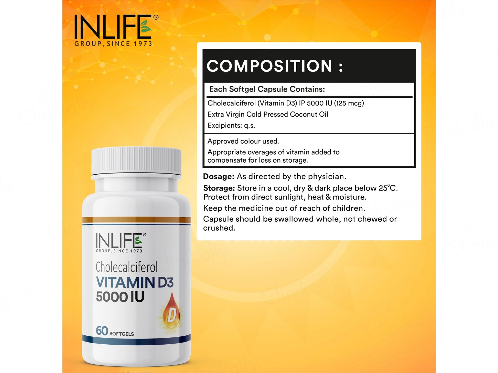 Inlife Vitamin D3 5000 I.U. Cholecalciferol Softgel Capsule