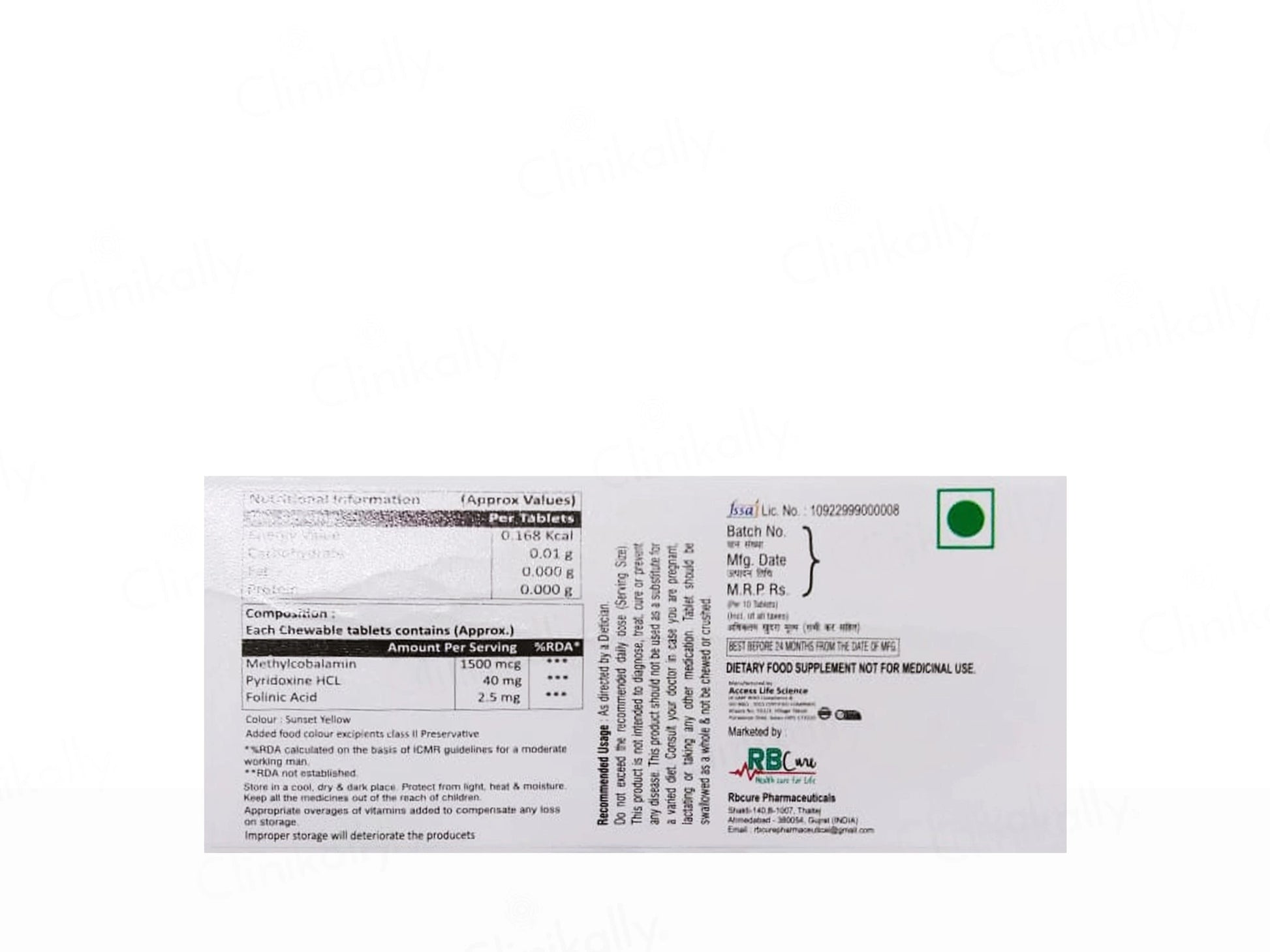 Mico RB Methylcobalamin 1500mcg Sublingual Tablet