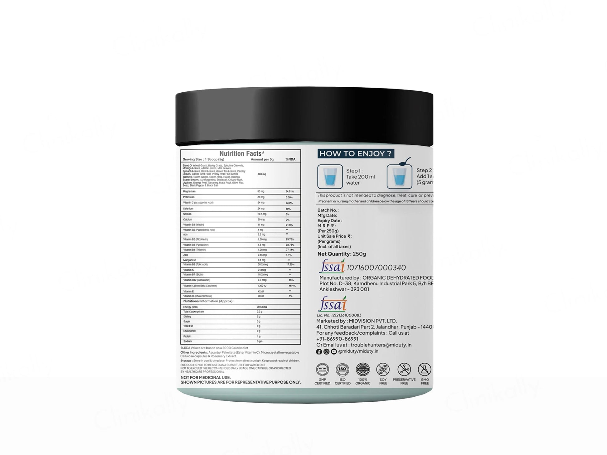 Miduty 100 Percent Organic Alkalizing Supergreens Powder