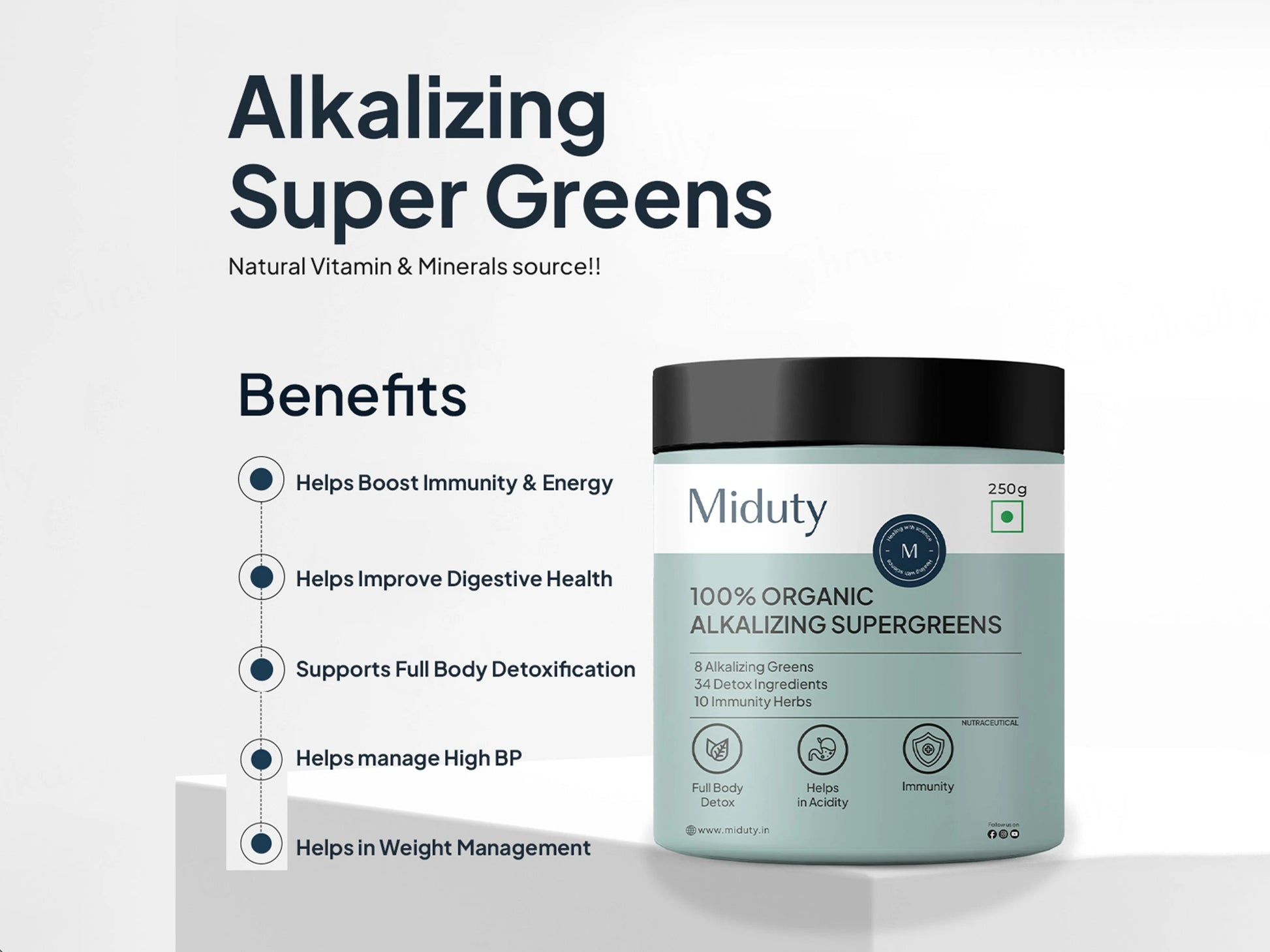 Miduty 100 Percent Organic Alkalizing Supergreens Powder