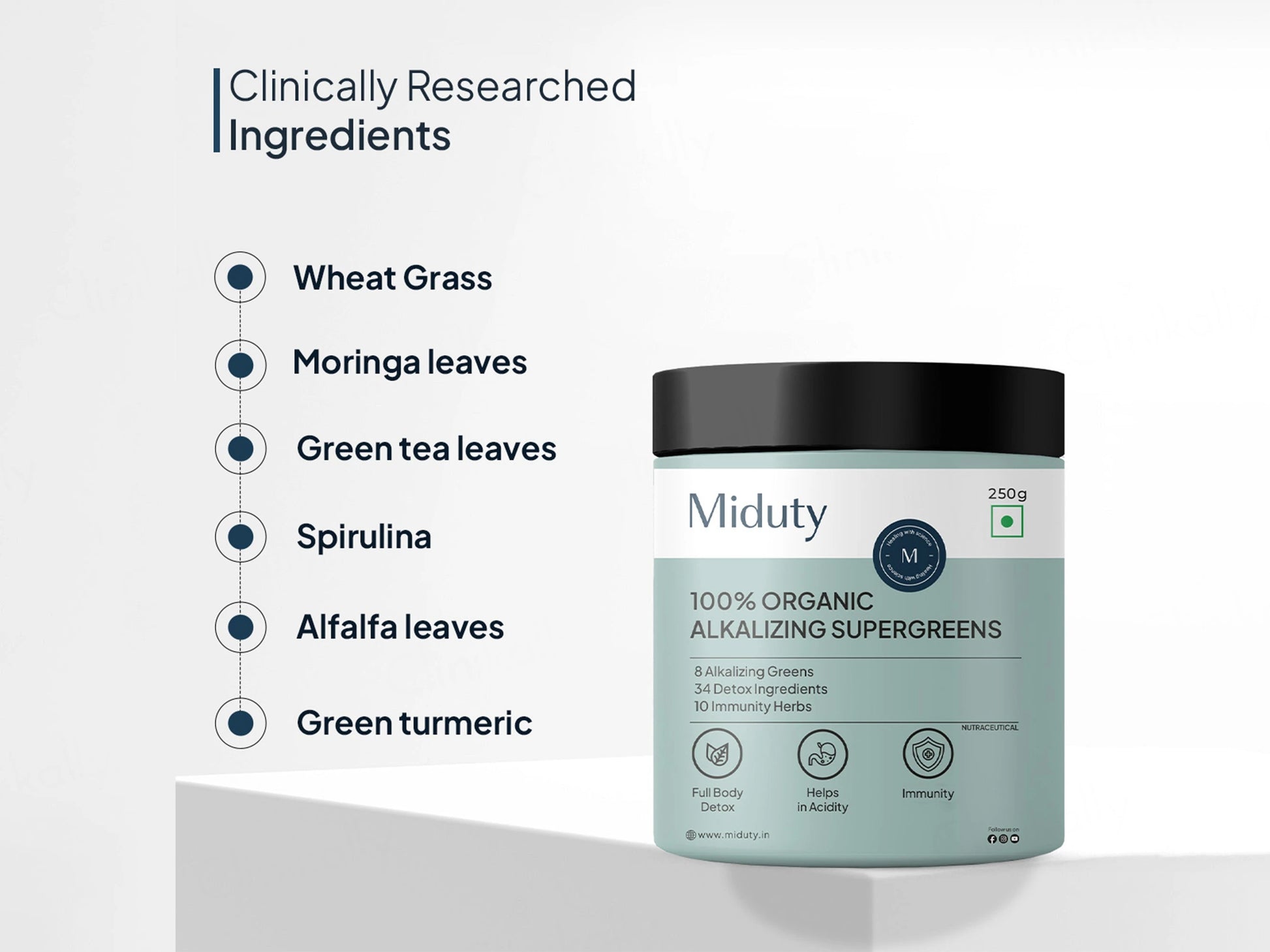 Miduty 100 Percent Organic Alkalizing Supergreens Powder