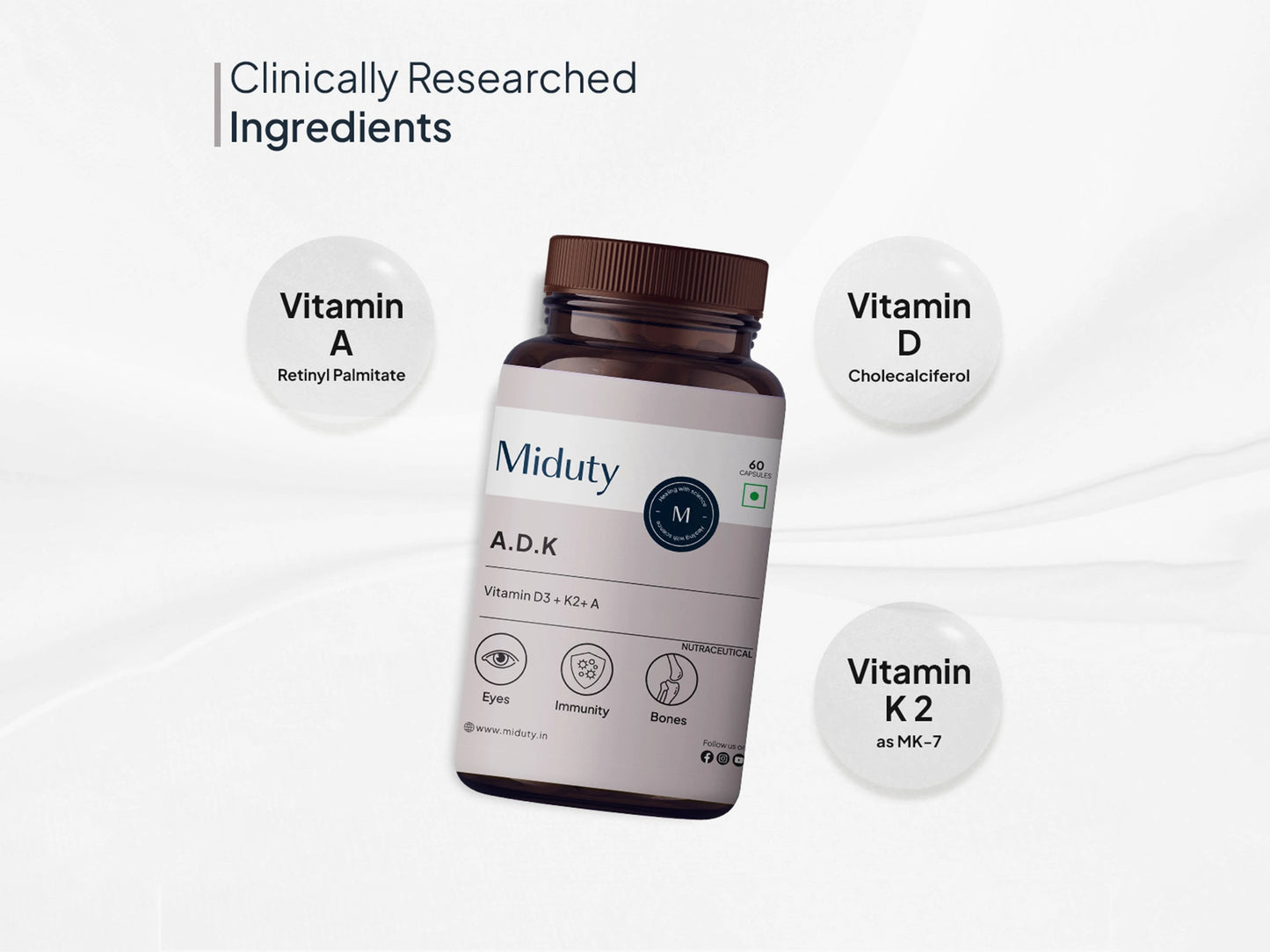 Miduty A.D.K Vitamin D3  Vitamin K2  Vitamin A Capsule