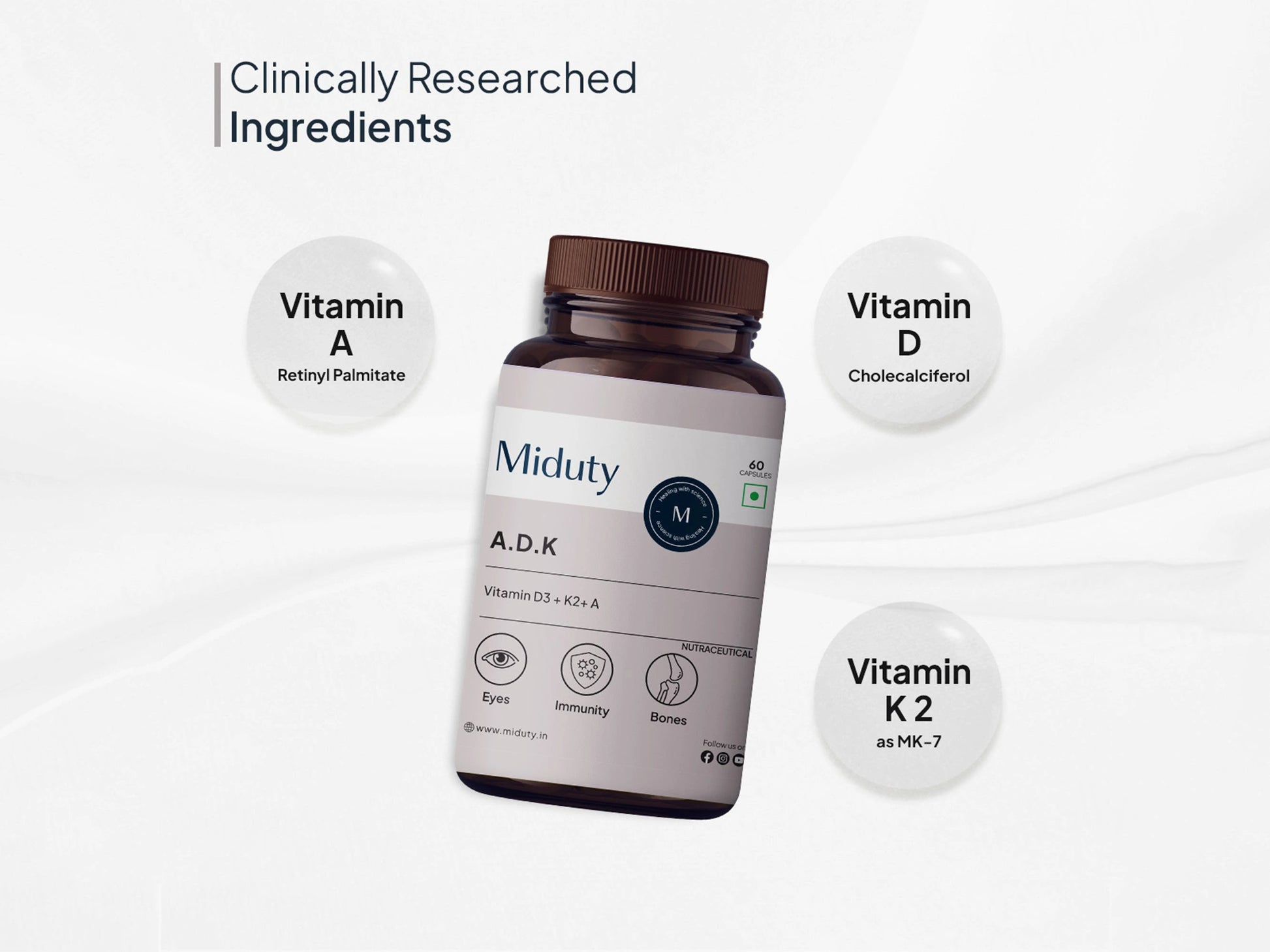Miduty A.D.K Vitamin D3  Vitamin K2  Vitamin A Capsule