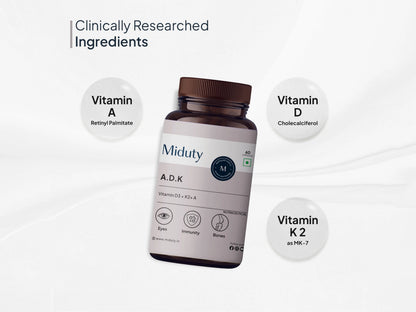 Miduty A.D.K Vitamin D3  Vitamin K2  Vitamin A Capsule