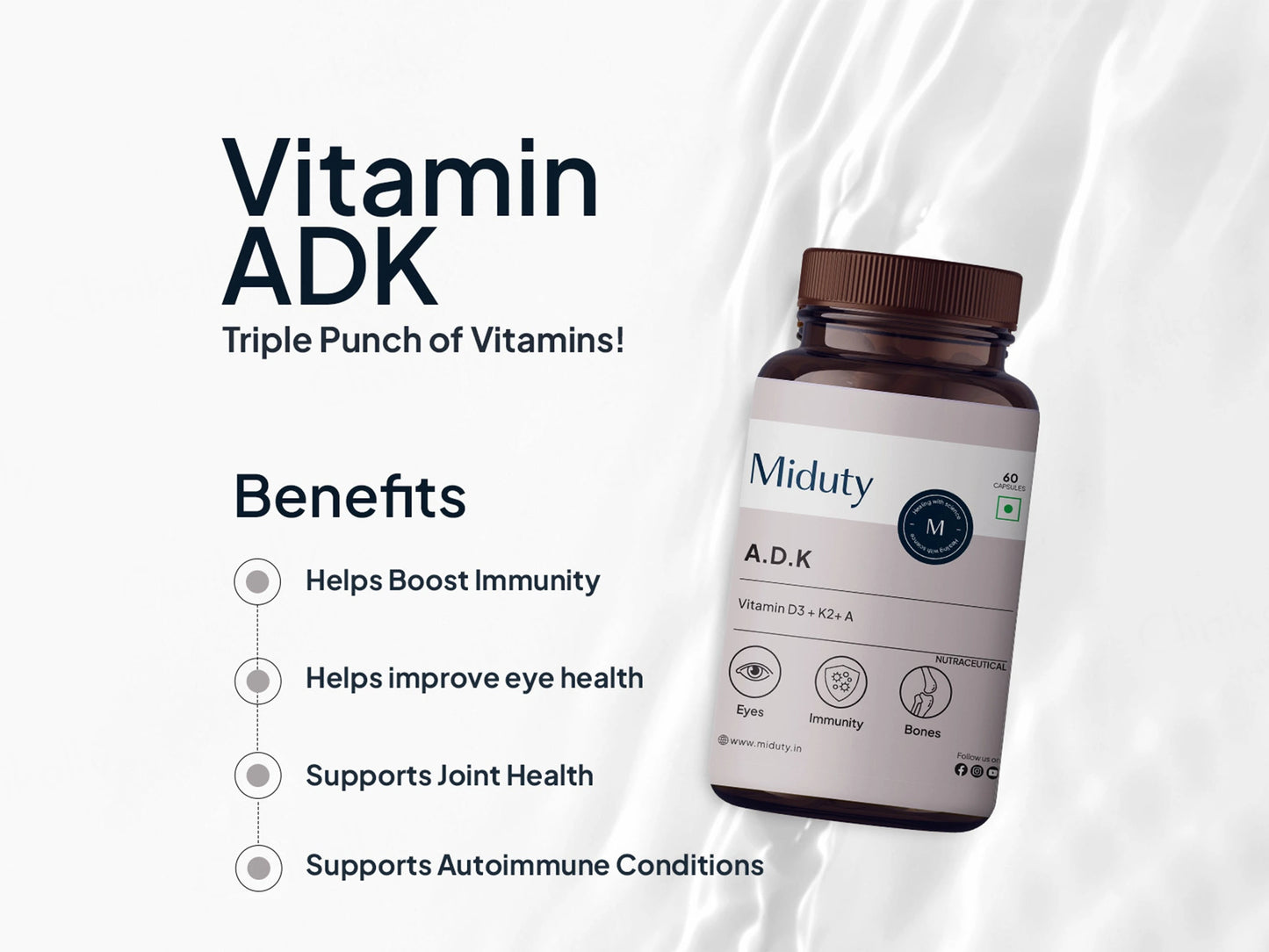 Miduty A.D.K Vitamin D3  Vitamin K2  Vitamin A Capsule
