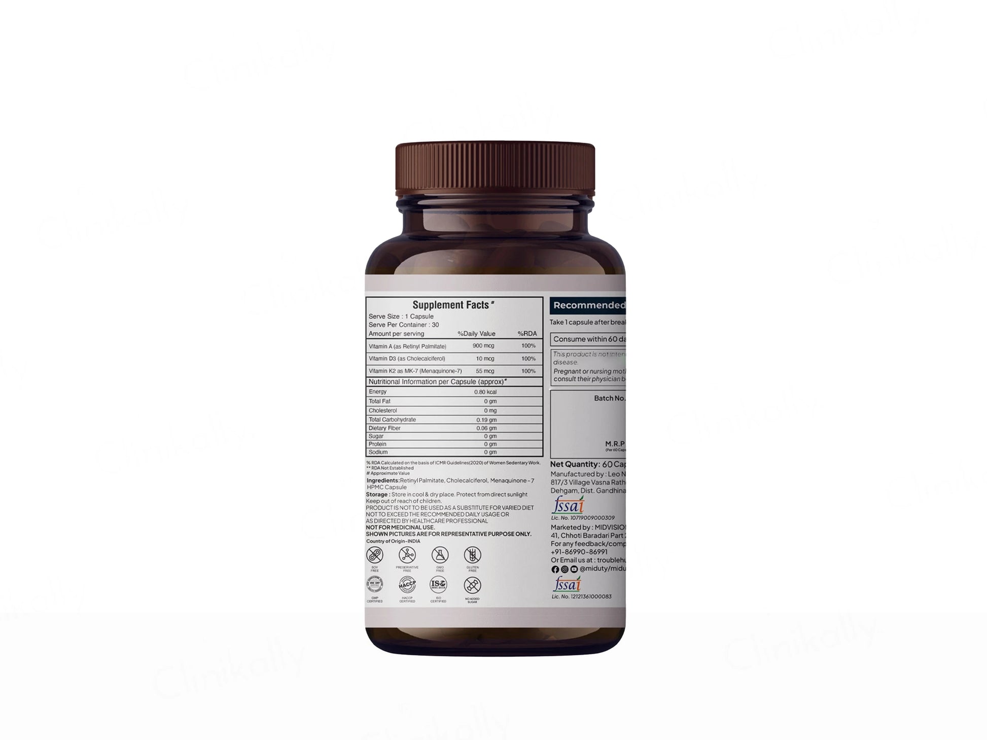 Miduty A.D.K Vitamin D3  Vitamin K2  Vitamin A Capsule