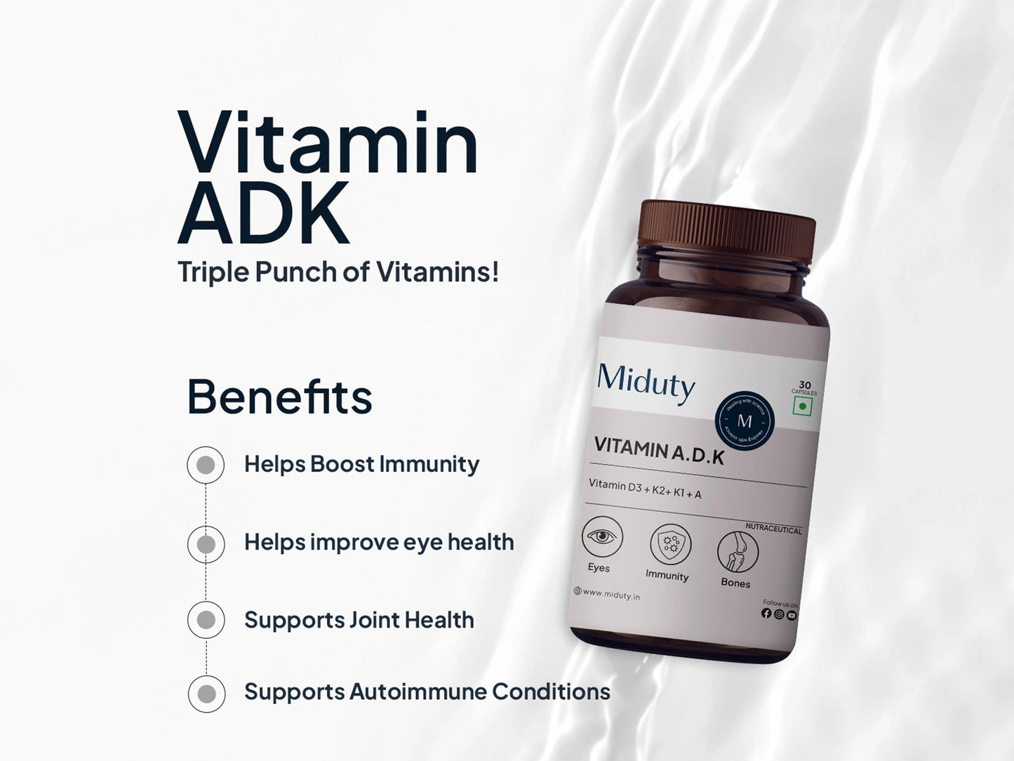Miduty A.D.K Vitamin D3  Vitamin K2  Vitamin A Capsule